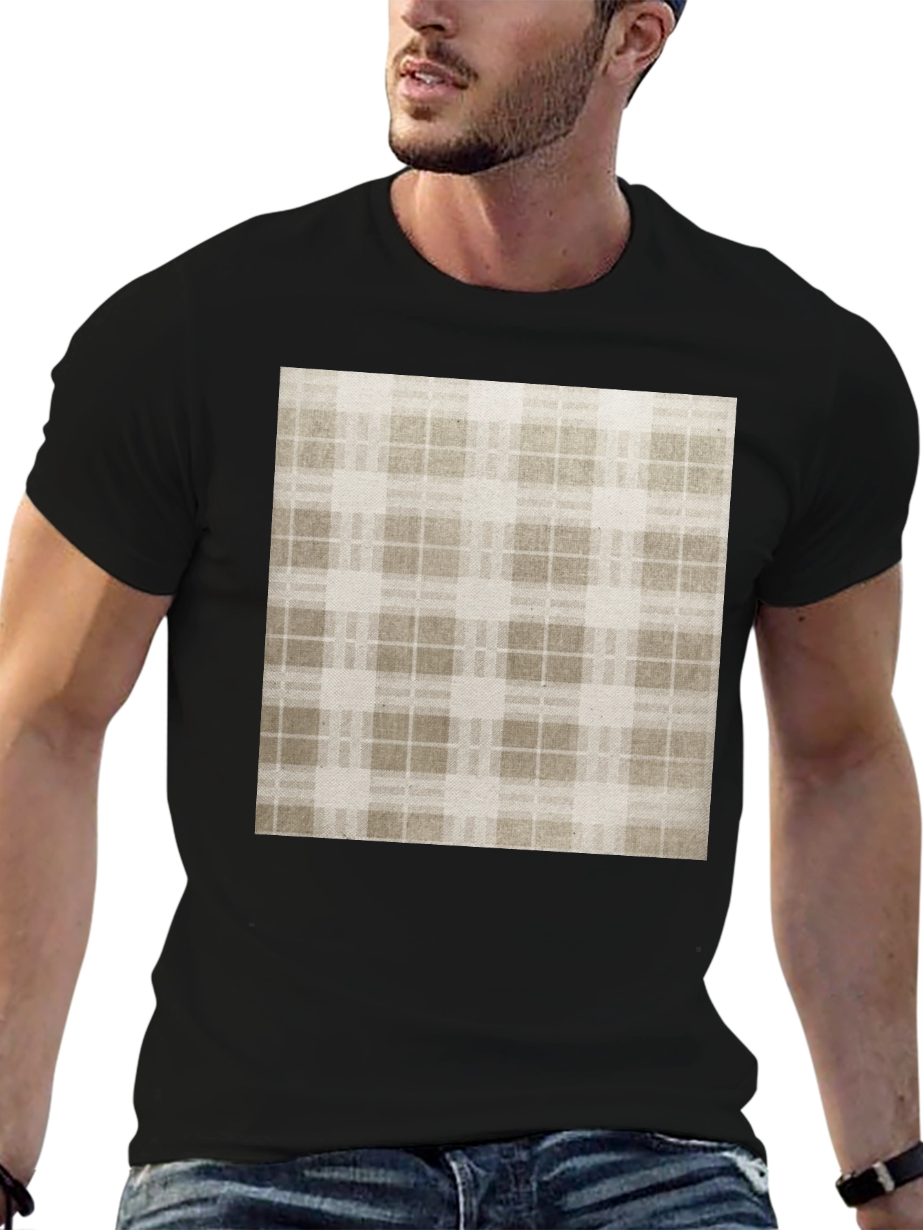 Stylish Plaid Print Black T-Shirt