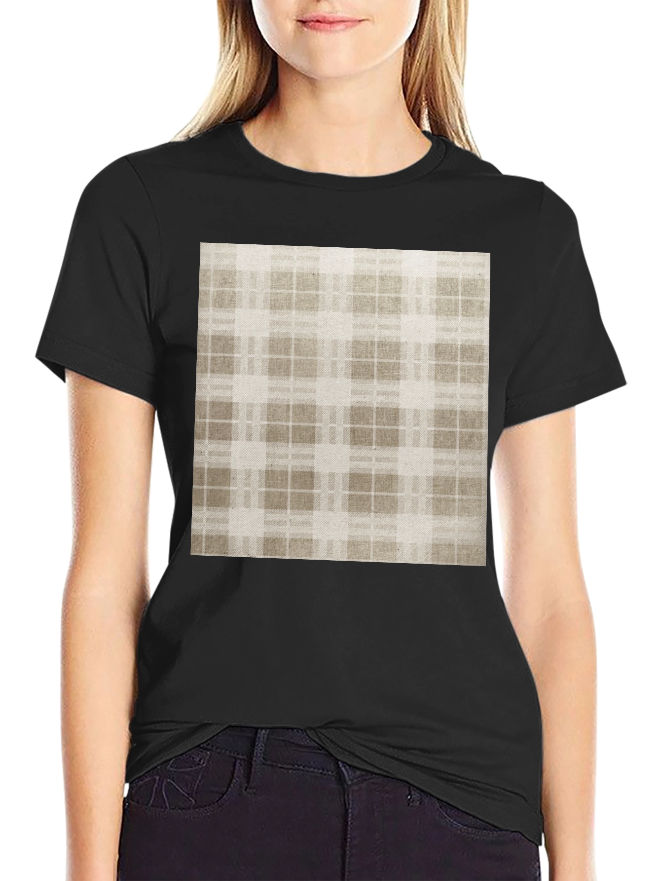 Stylish Plaid Print Black T-Shirt