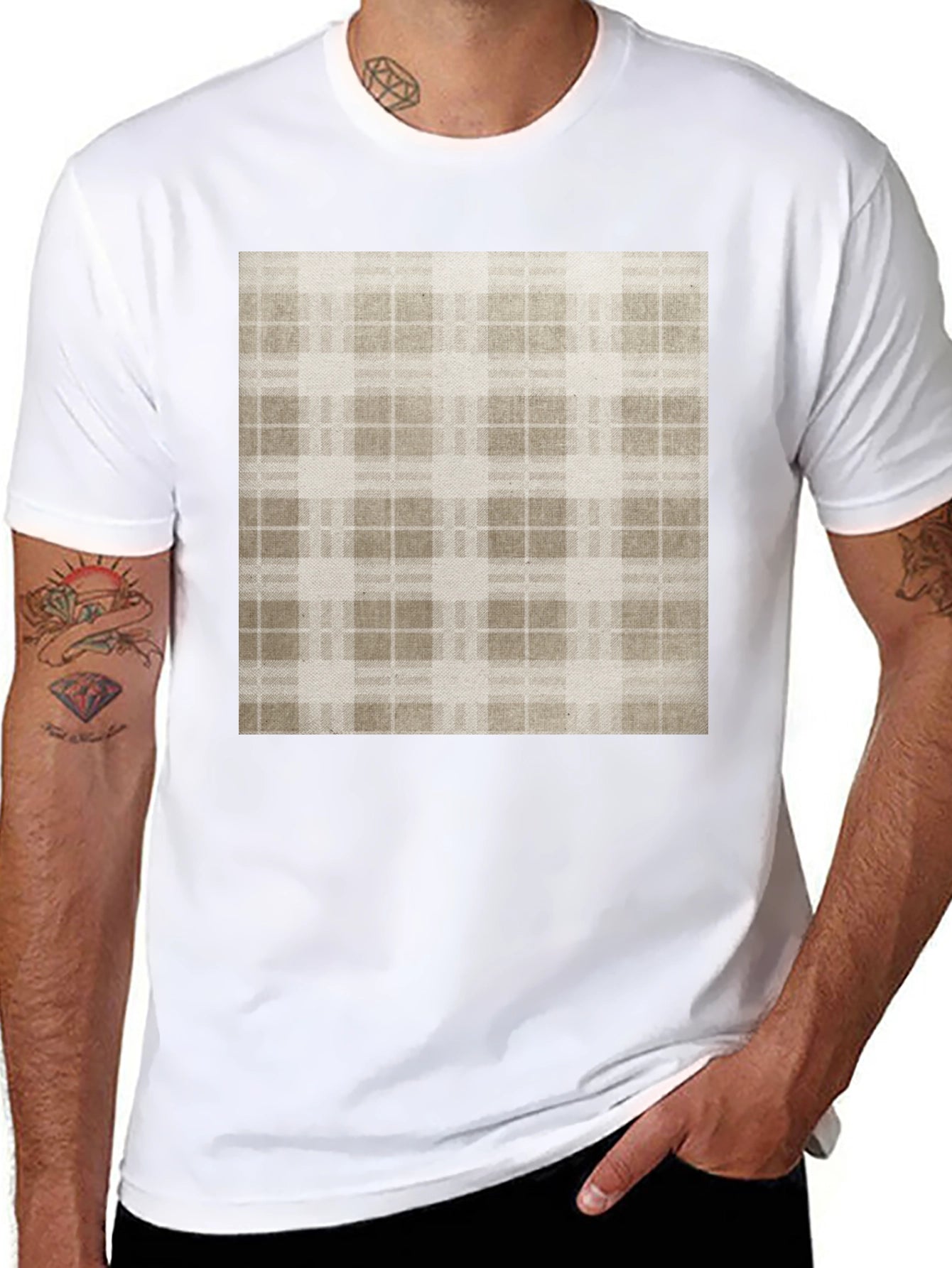 Stylish Plaid Print Black T-Shirt
