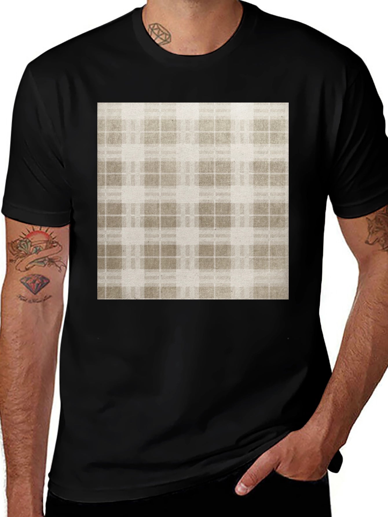Stylish Plaid Print Black T-Shirt