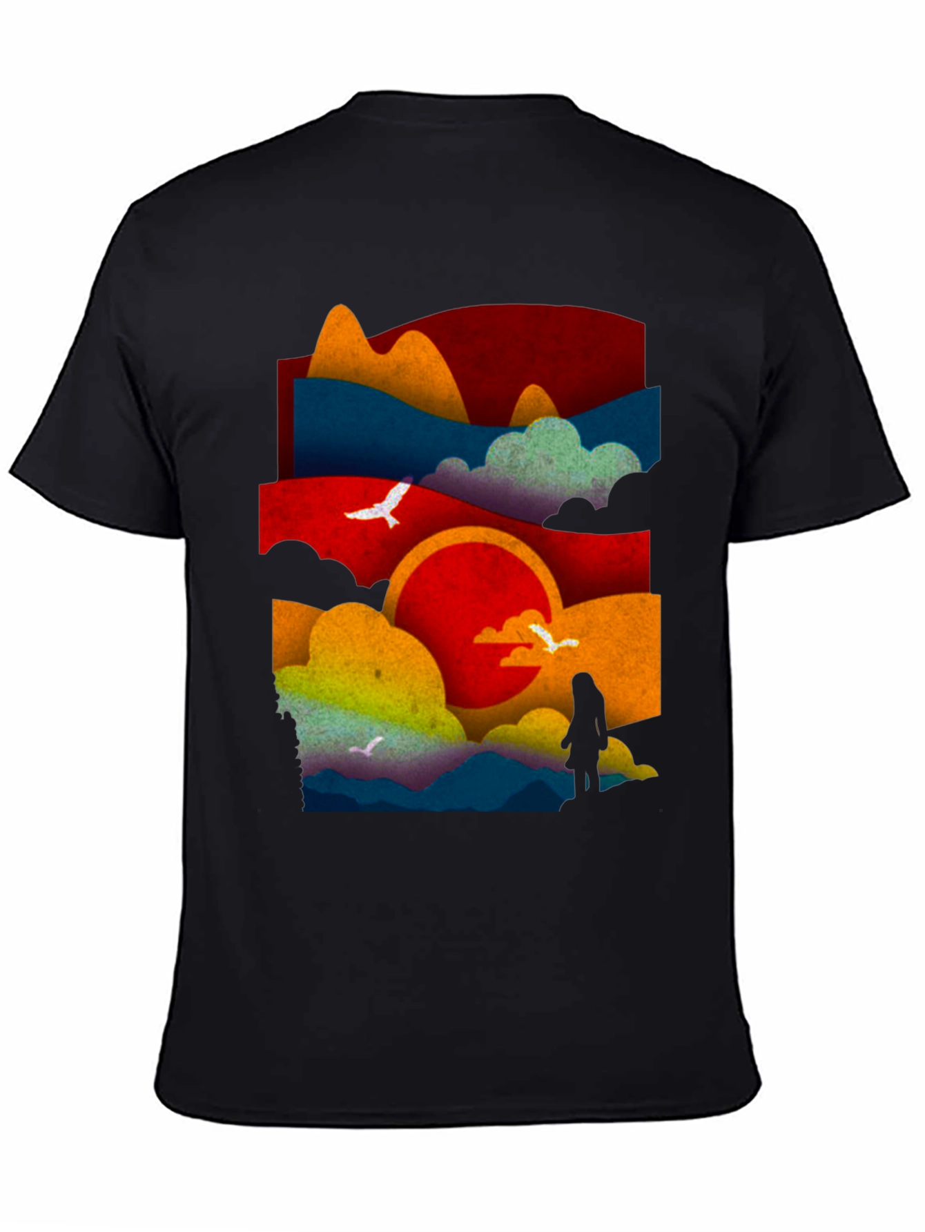 Abstract Landscape Graphic Tee - Black Cotton