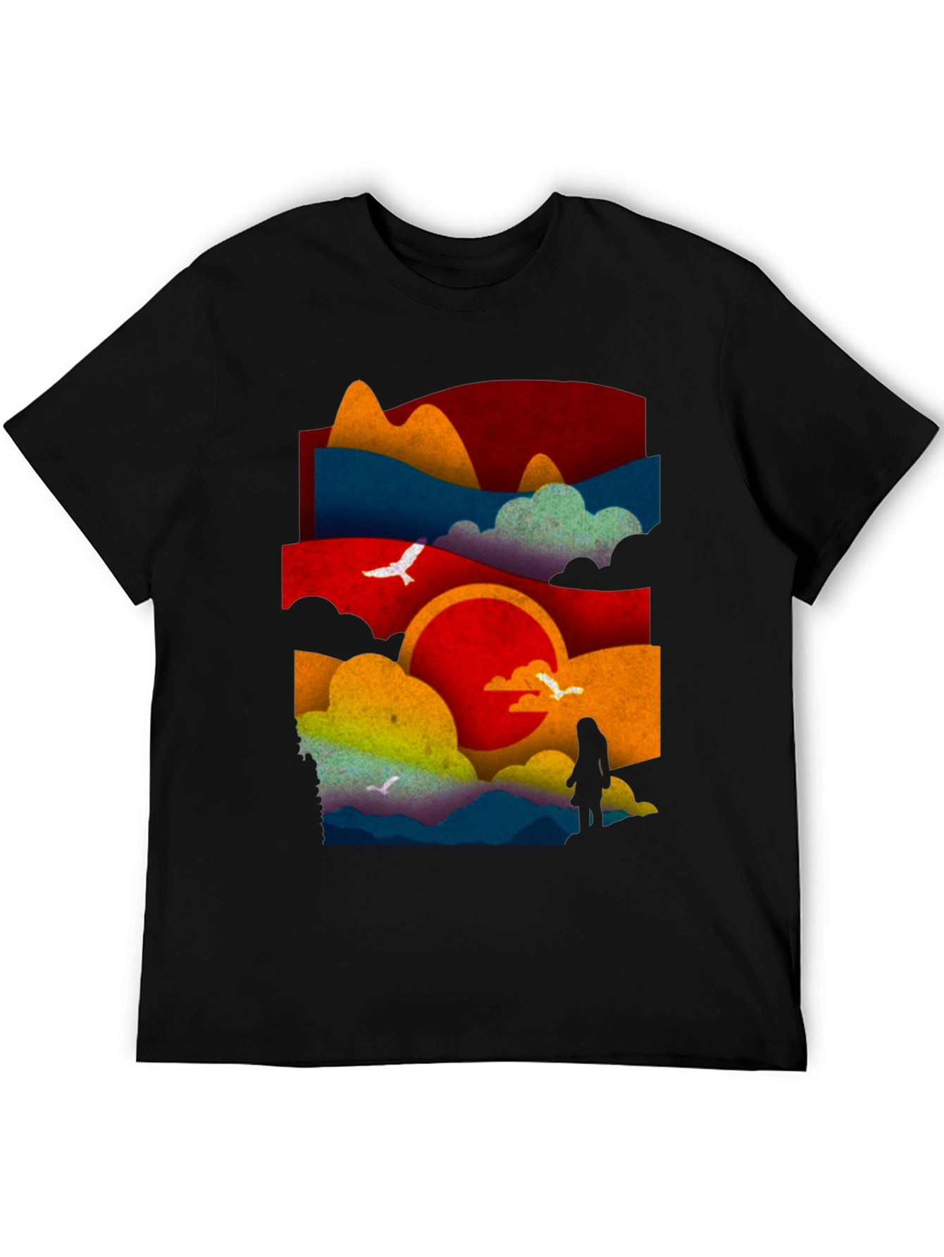 Abstract Landscape Graphic Tee - Black Cotton