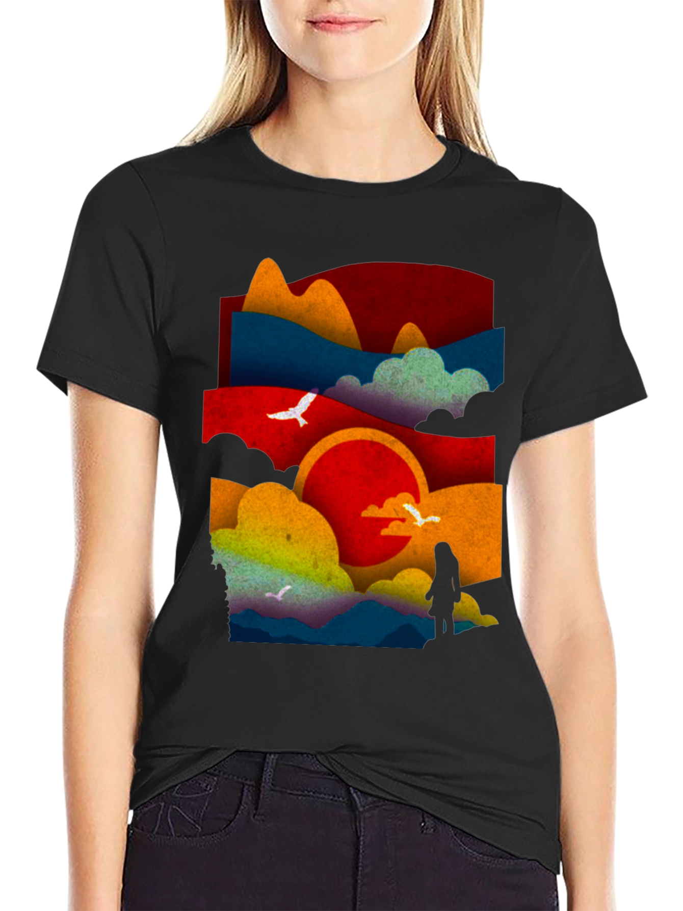 Abstract Landscape Graphic Tee - Black Cotton
