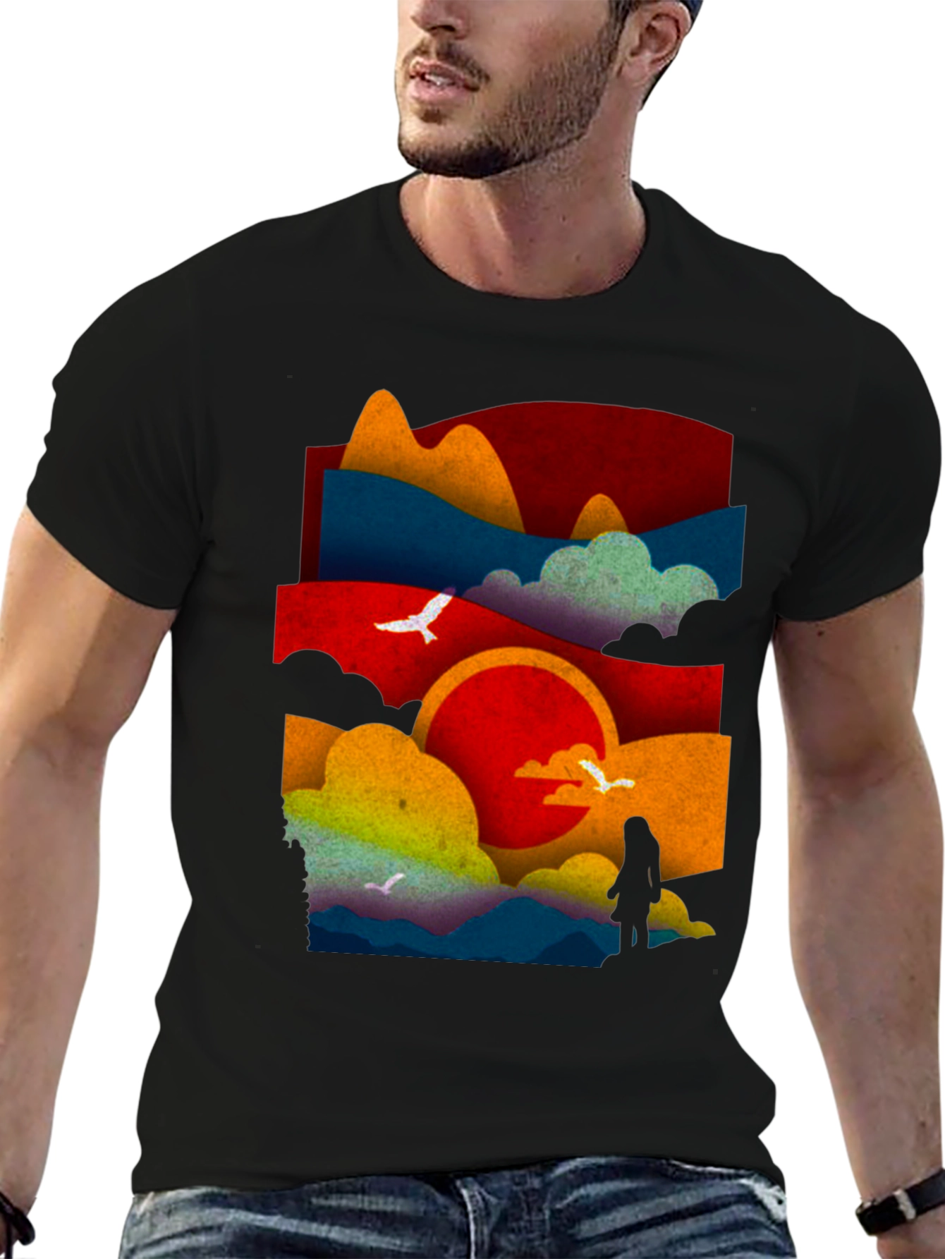 Abstract Landscape Graphic Tee - Black Cotton