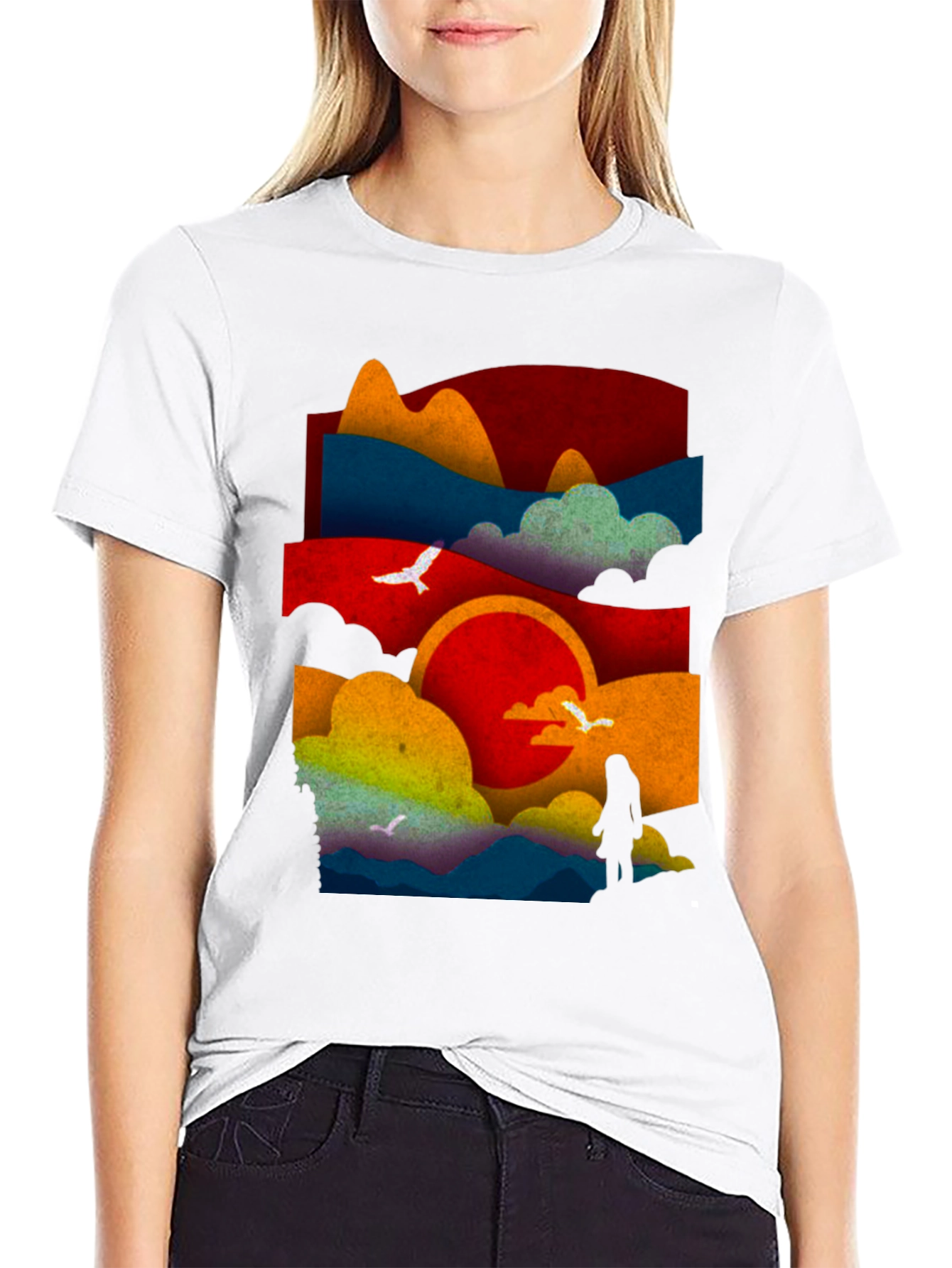 Abstract Landscape Graphic Tee - Black Cotton
