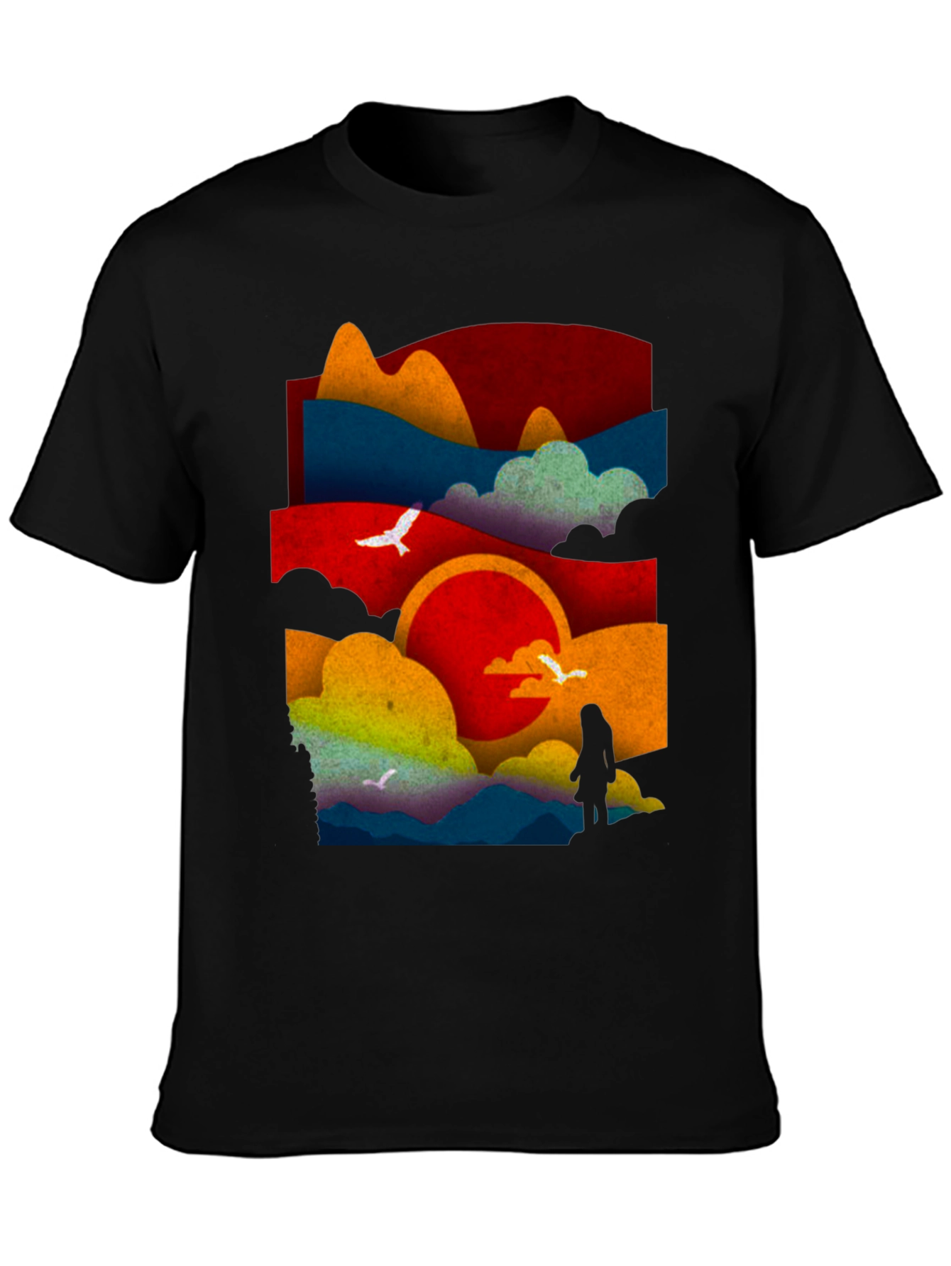 Abstract Landscape Graphic Tee - Black Cotton