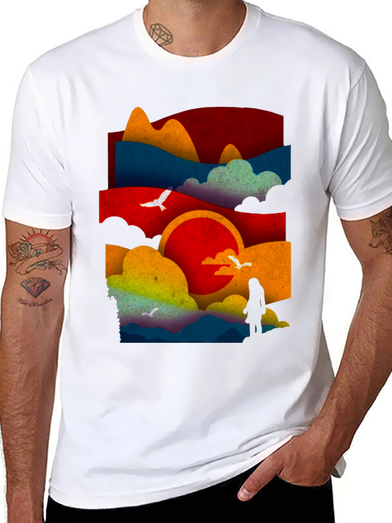 Abstract Landscape Graphic Tee - Black Cotton