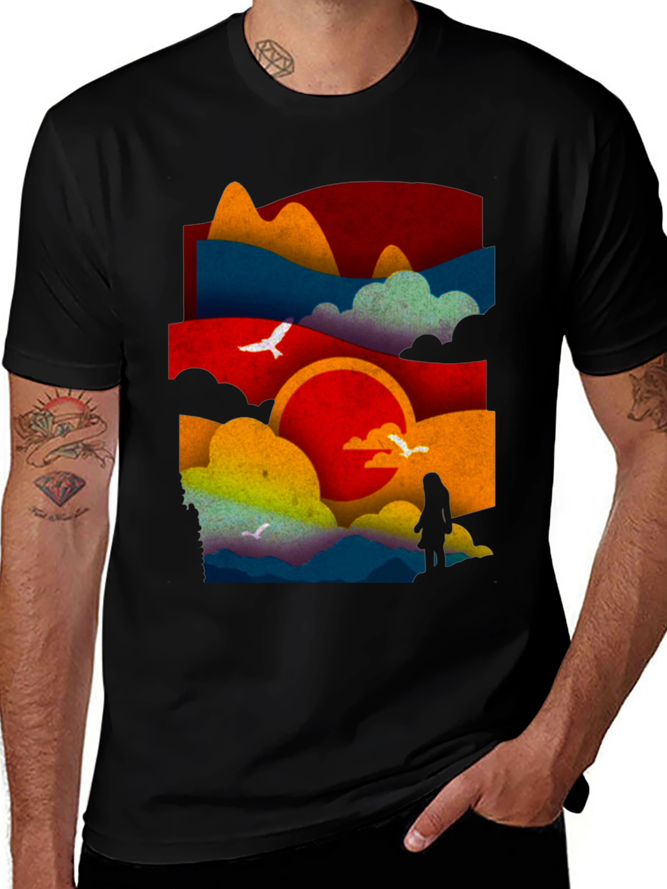 Abstract Landscape Graphic Tee - Black Cotton