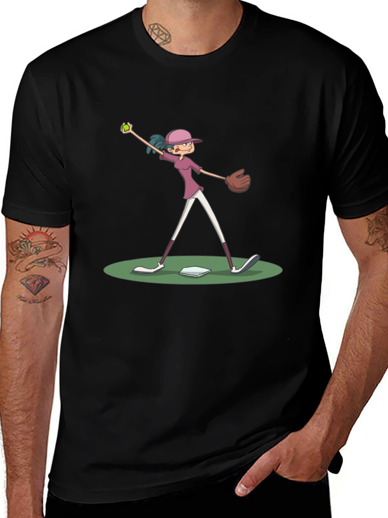Cartoon Baseball Girl T-Shirt