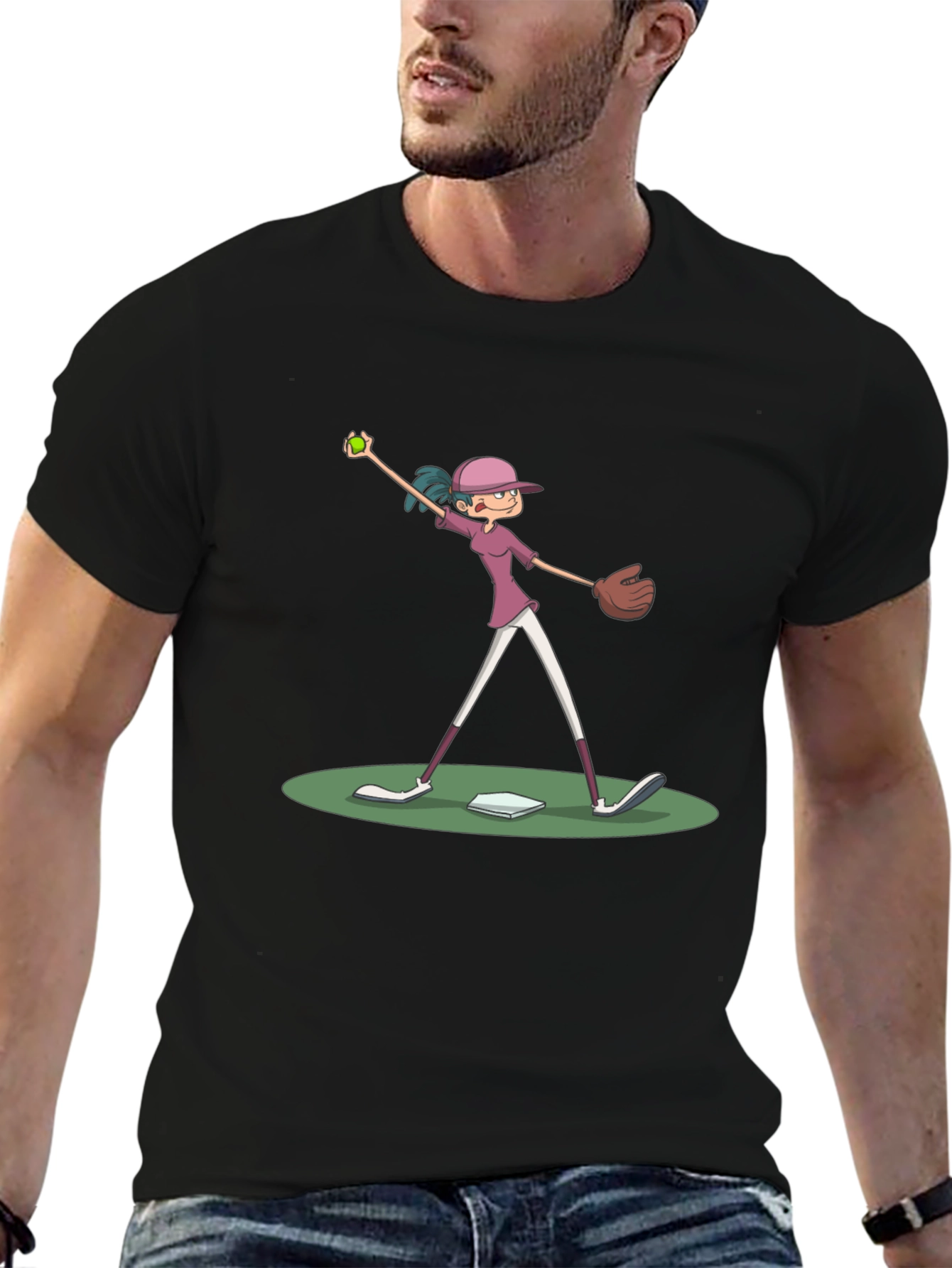 Cartoon Baseball Girl T-Shirt