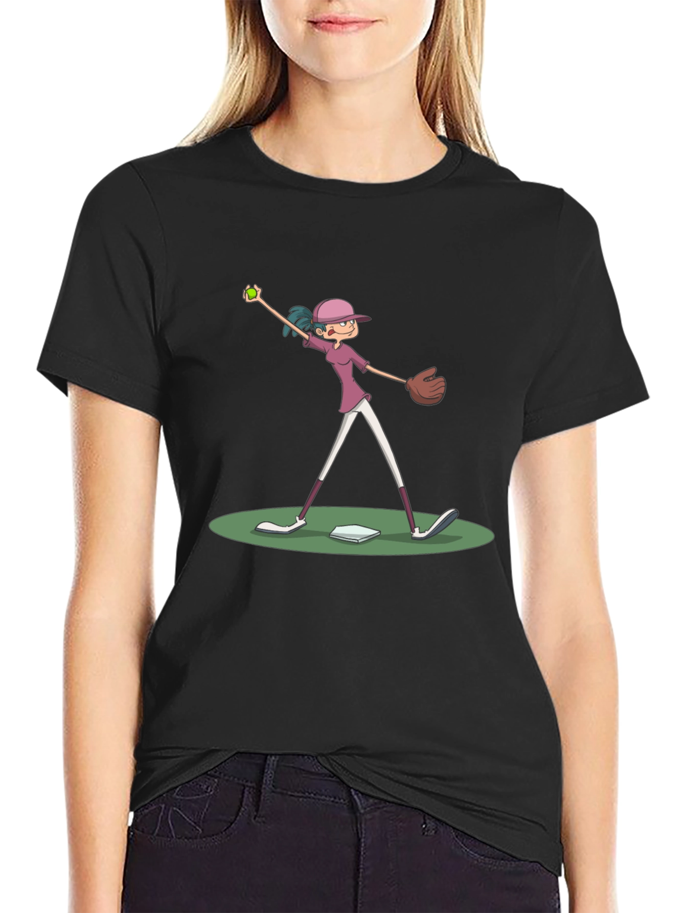 Cartoon Baseball Girl T-Shirt