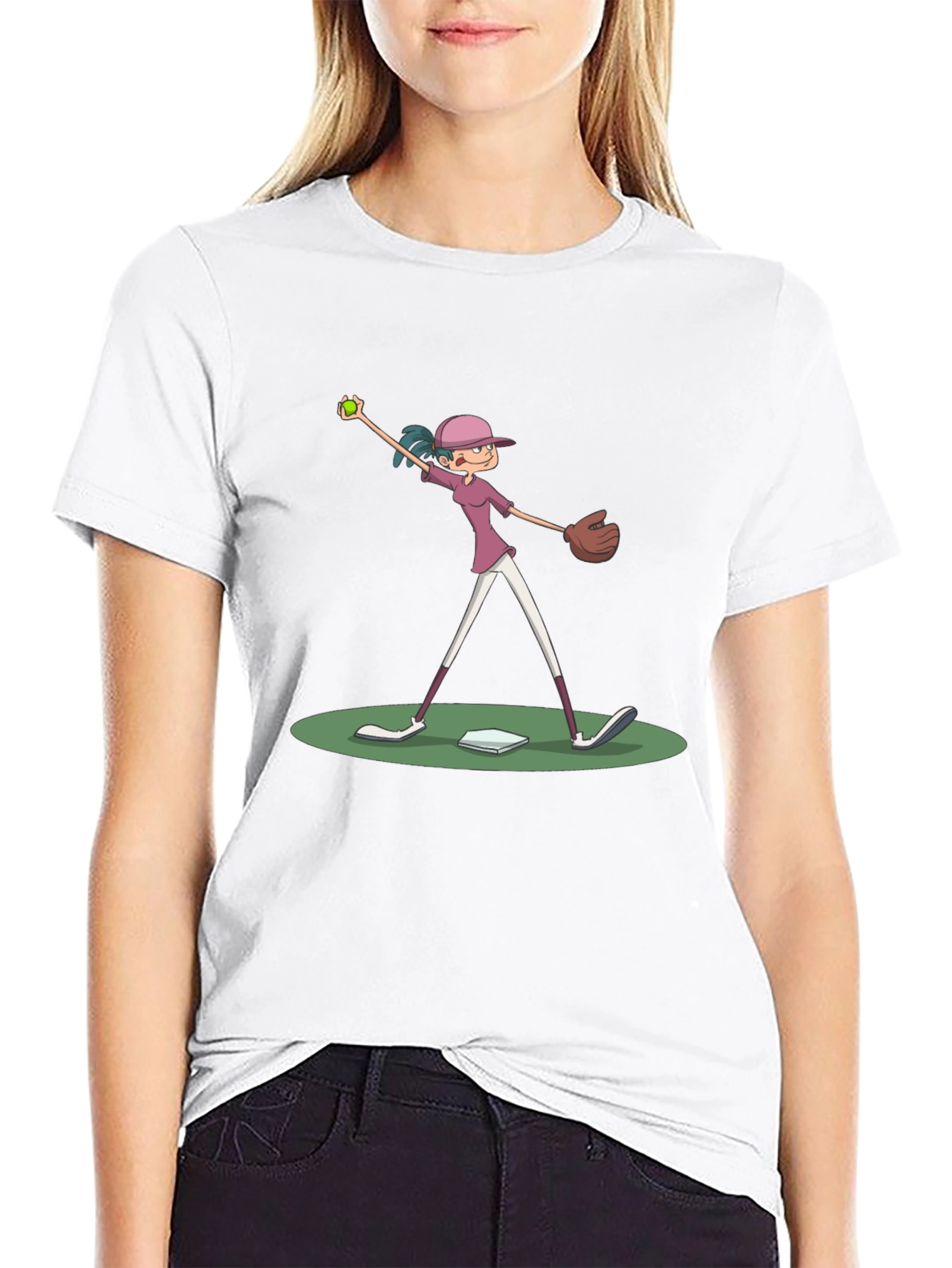 Cartoon Baseball Girl T-Shirt