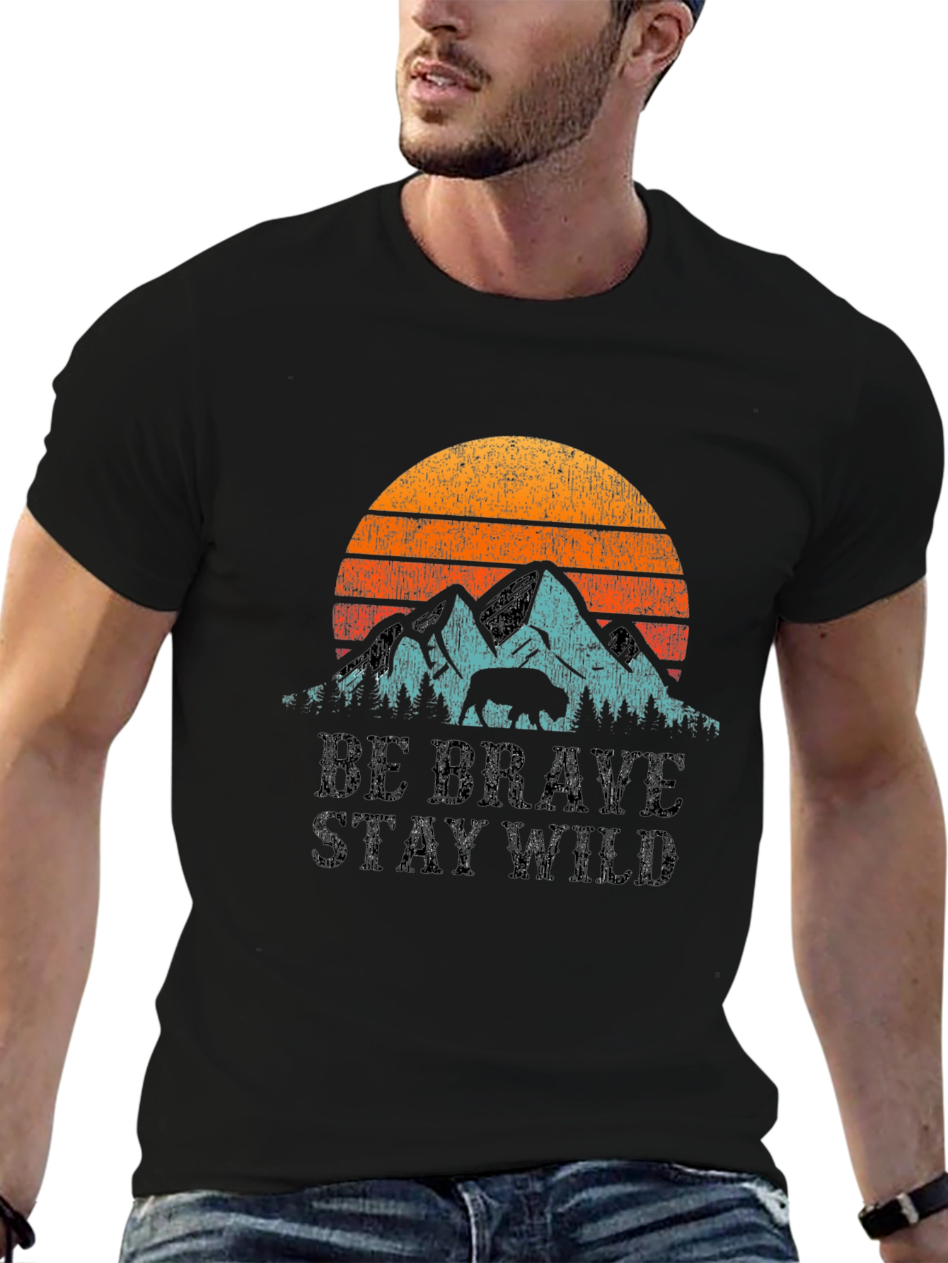 Be Brave Stay Wild Graphic Tee - Mountain Sunset