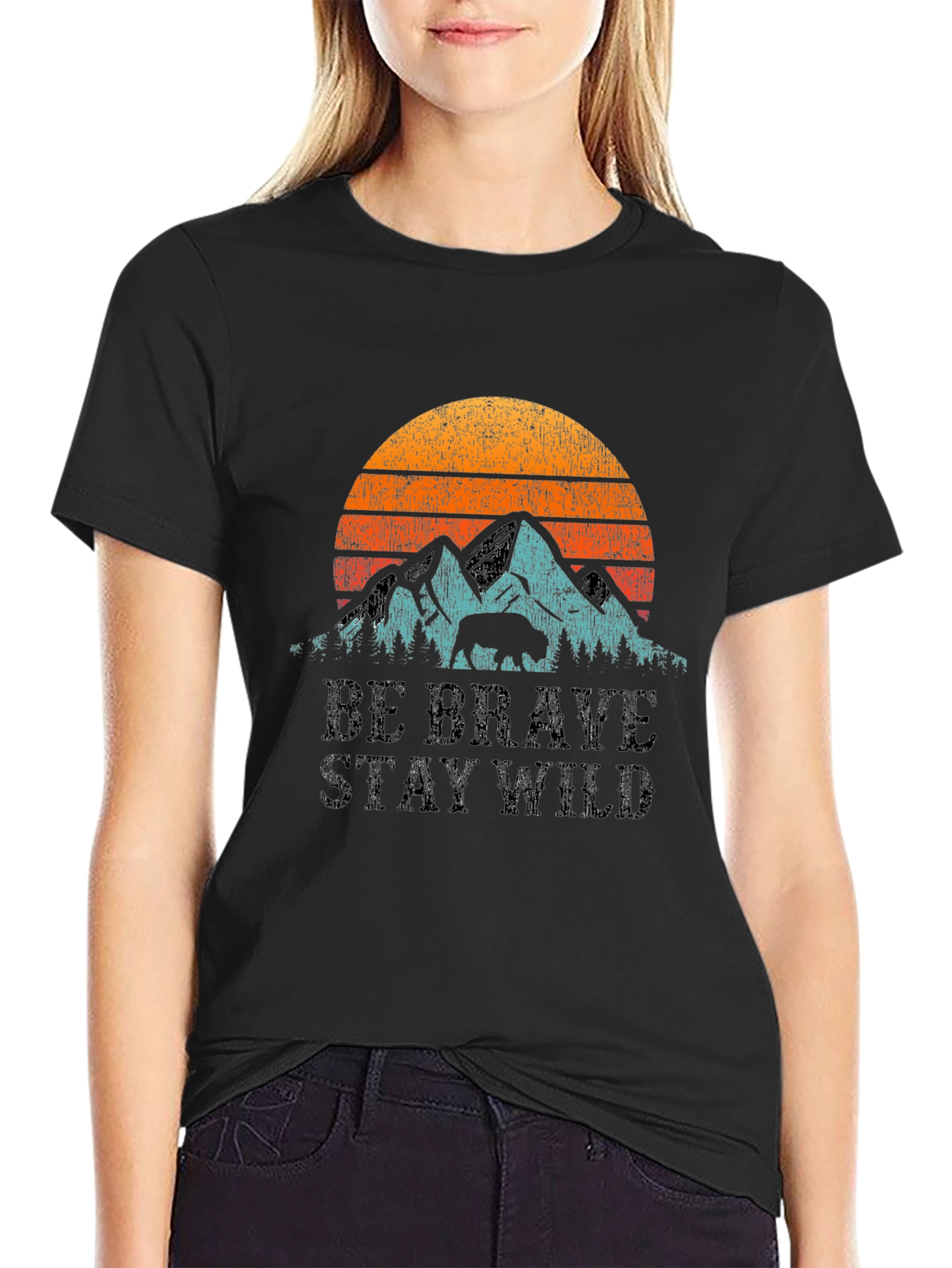 Be Brave Stay Wild Graphic Tee - Mountain Sunset