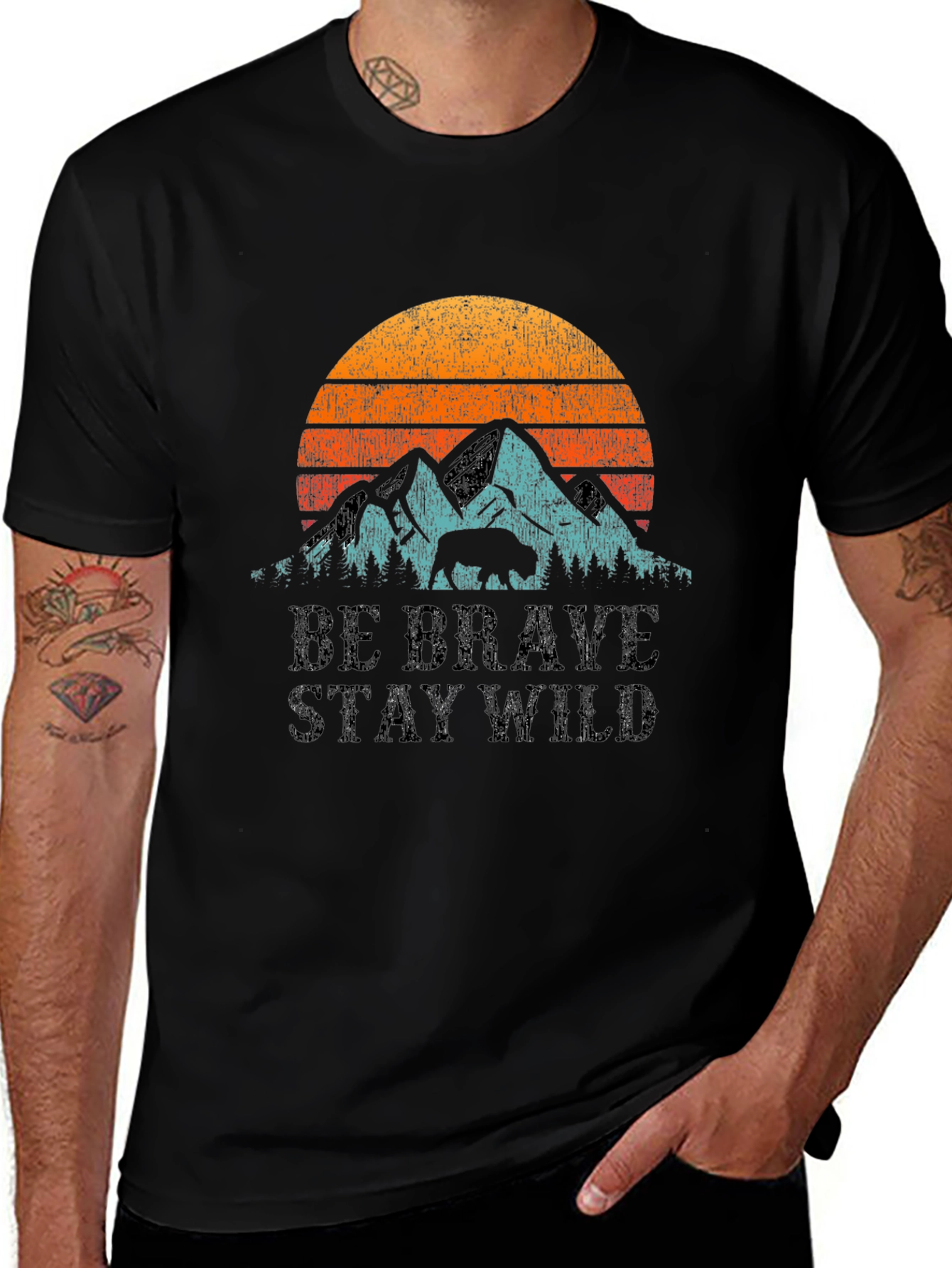 Be Brave Stay Wild Graphic Tee - Mountain Sunset