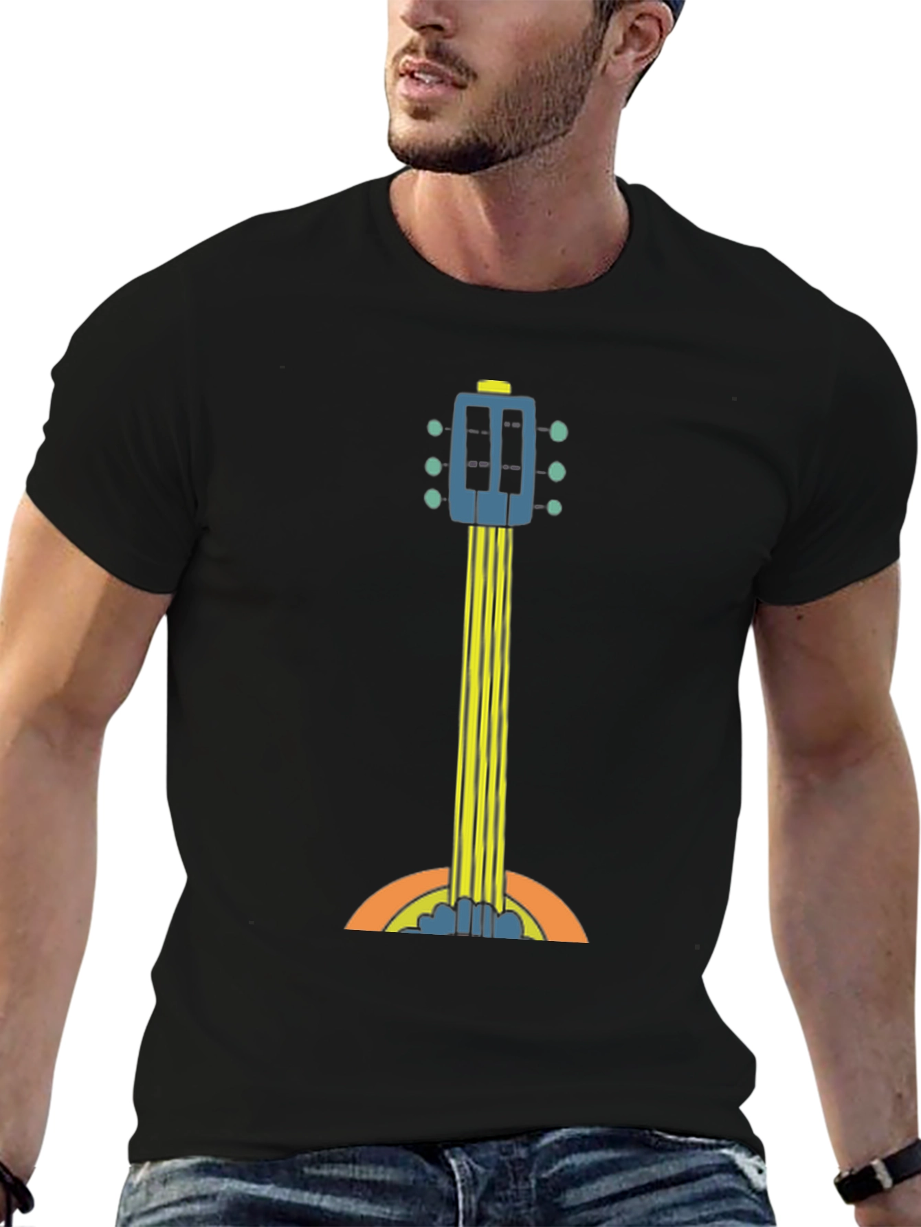 Retro Guitar Graphic Tee - Black