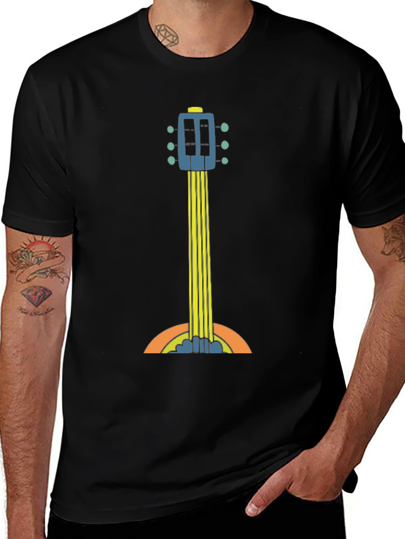 Retro Guitar Graphic Tee - Black