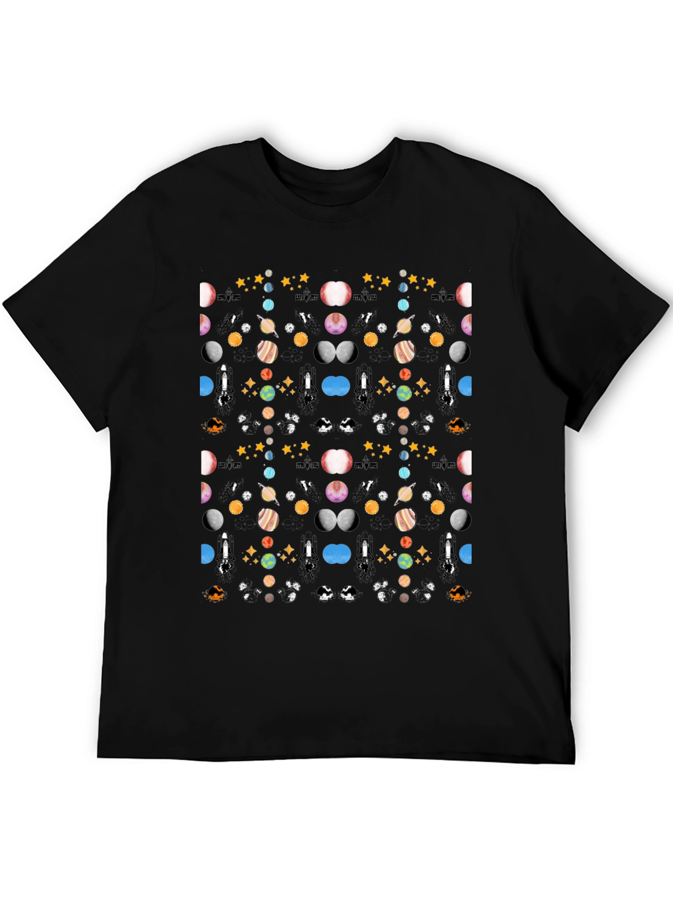 Novelty Space Pattern Black T-Shirt