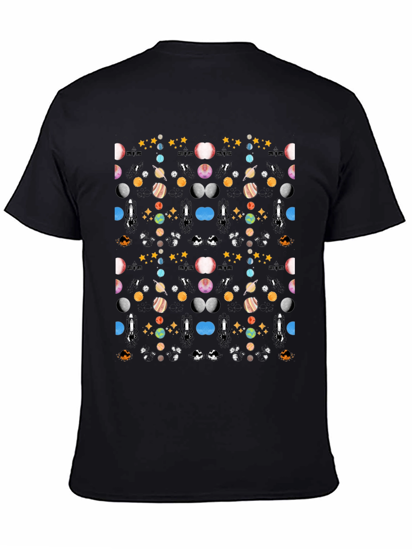 Novelty Space Pattern Black T-Shirt