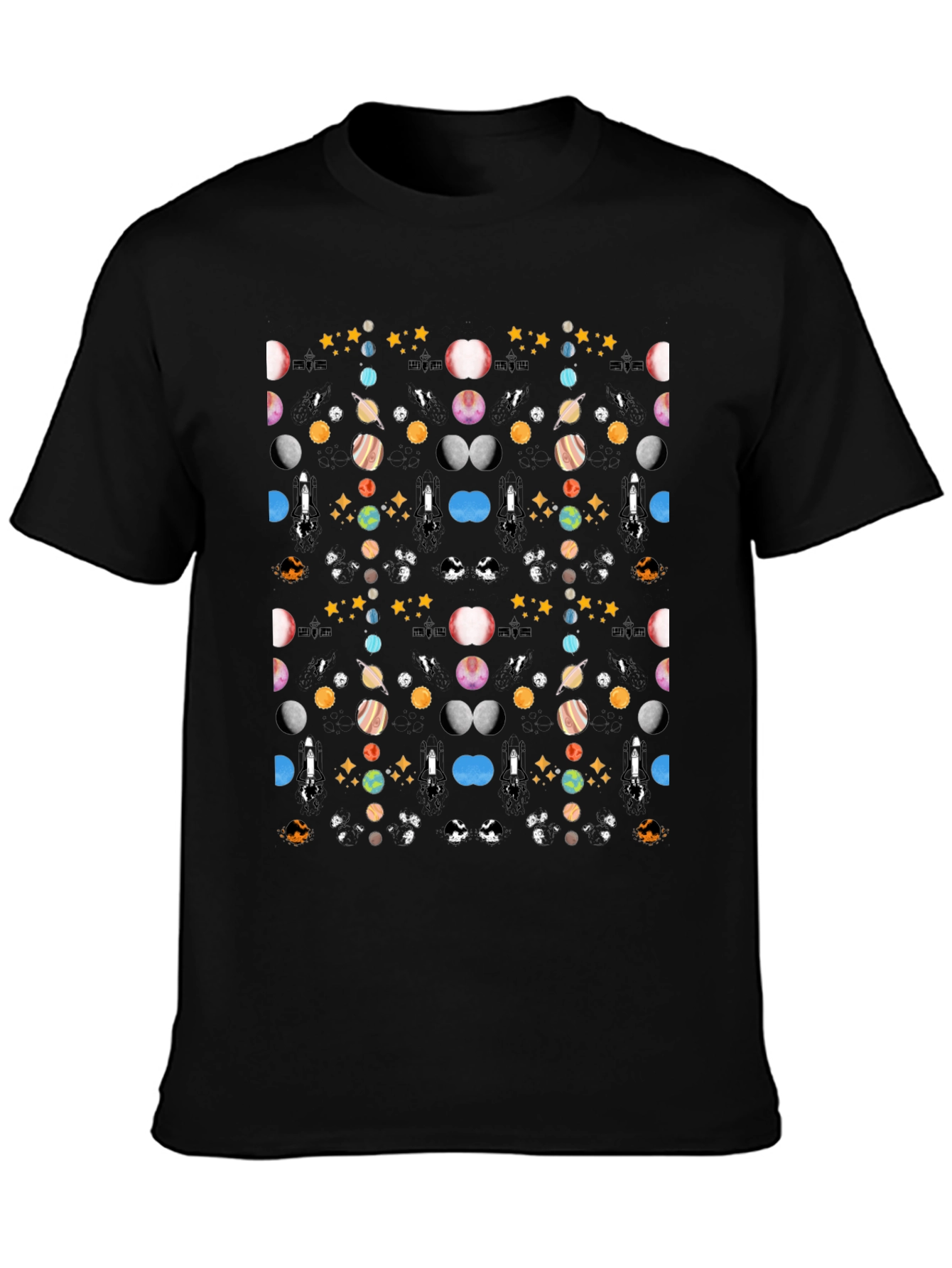 Novelty Space Pattern Black T-Shirt