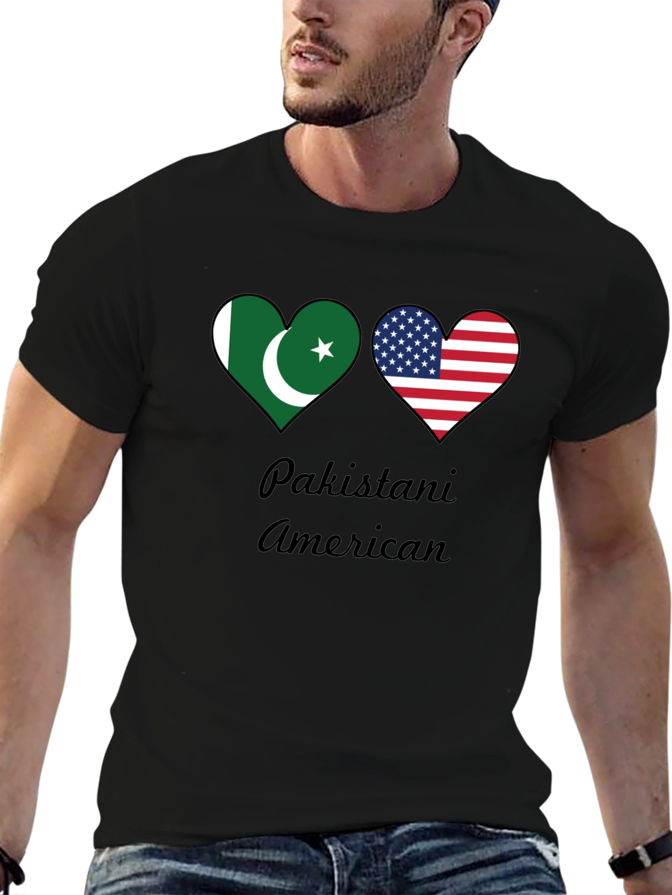 Pakistani American Pride T-Shirt: Heart Flags