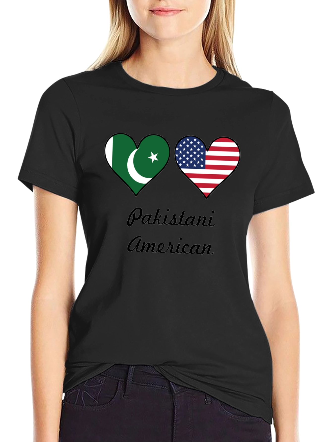 Pakistani American Pride T-Shirt: Heart Flags