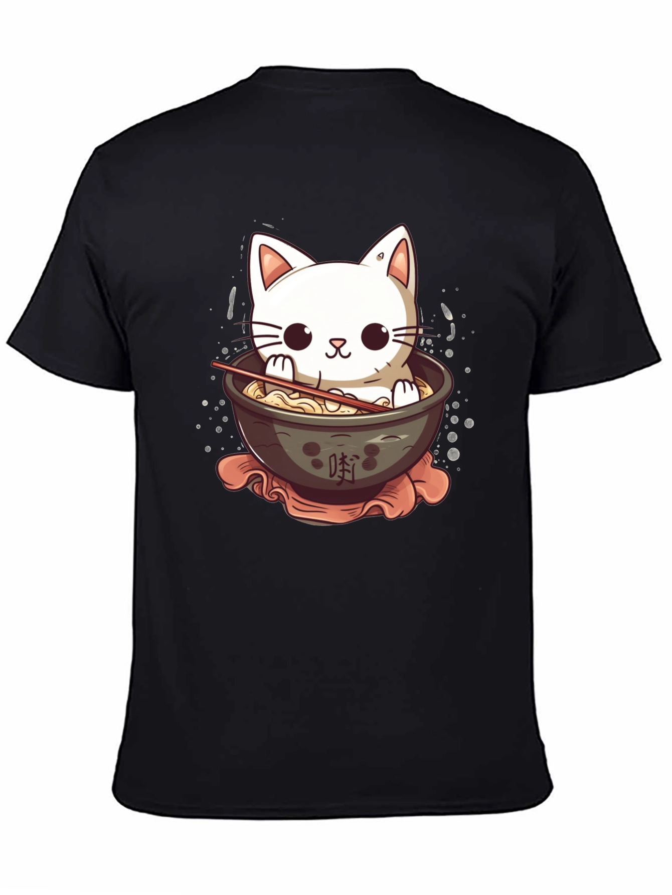 Cute Cat Ramen Bowl Black T-Shirt