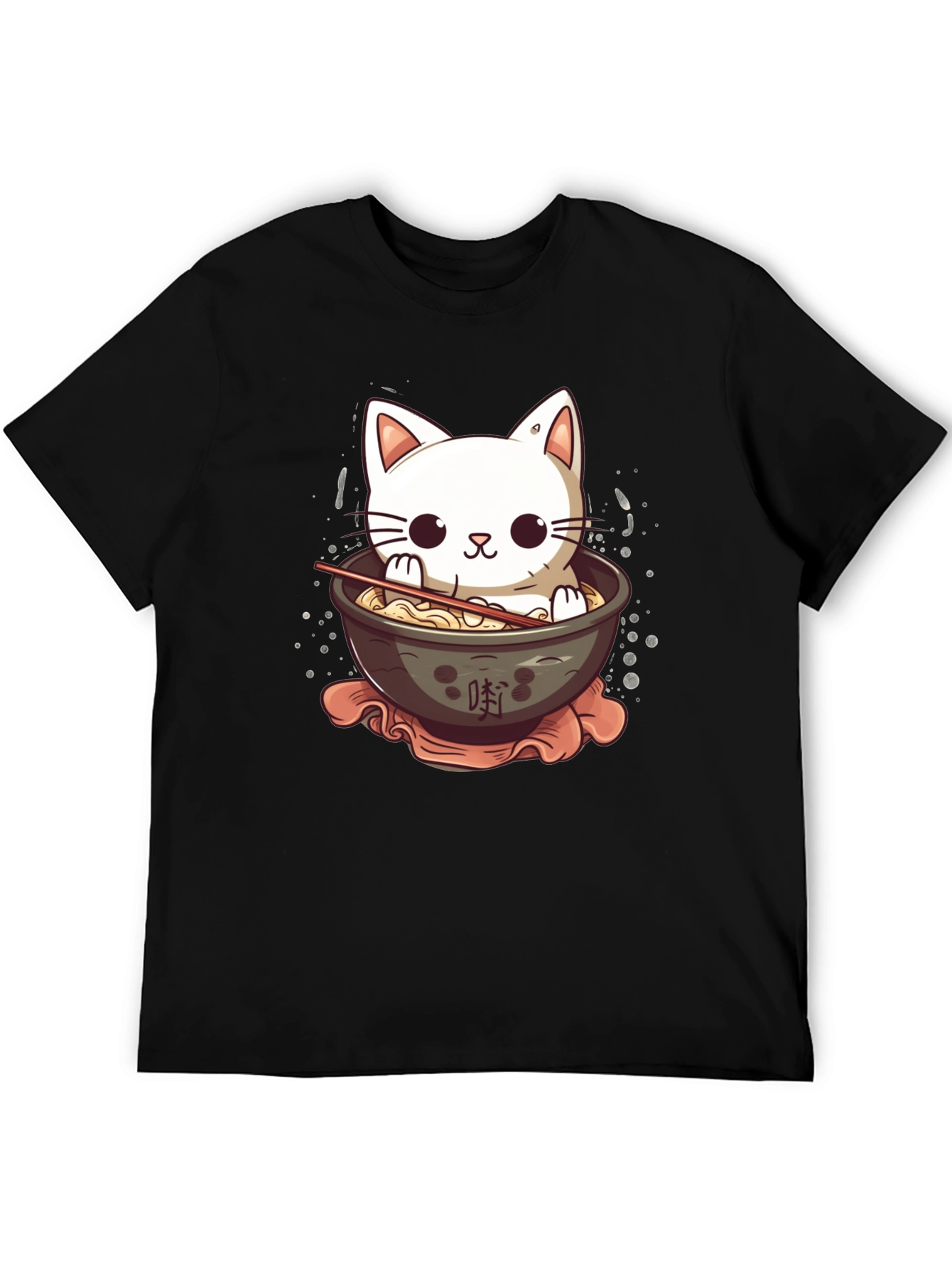 Cute Cat Ramen Bowl Black T-Shirt