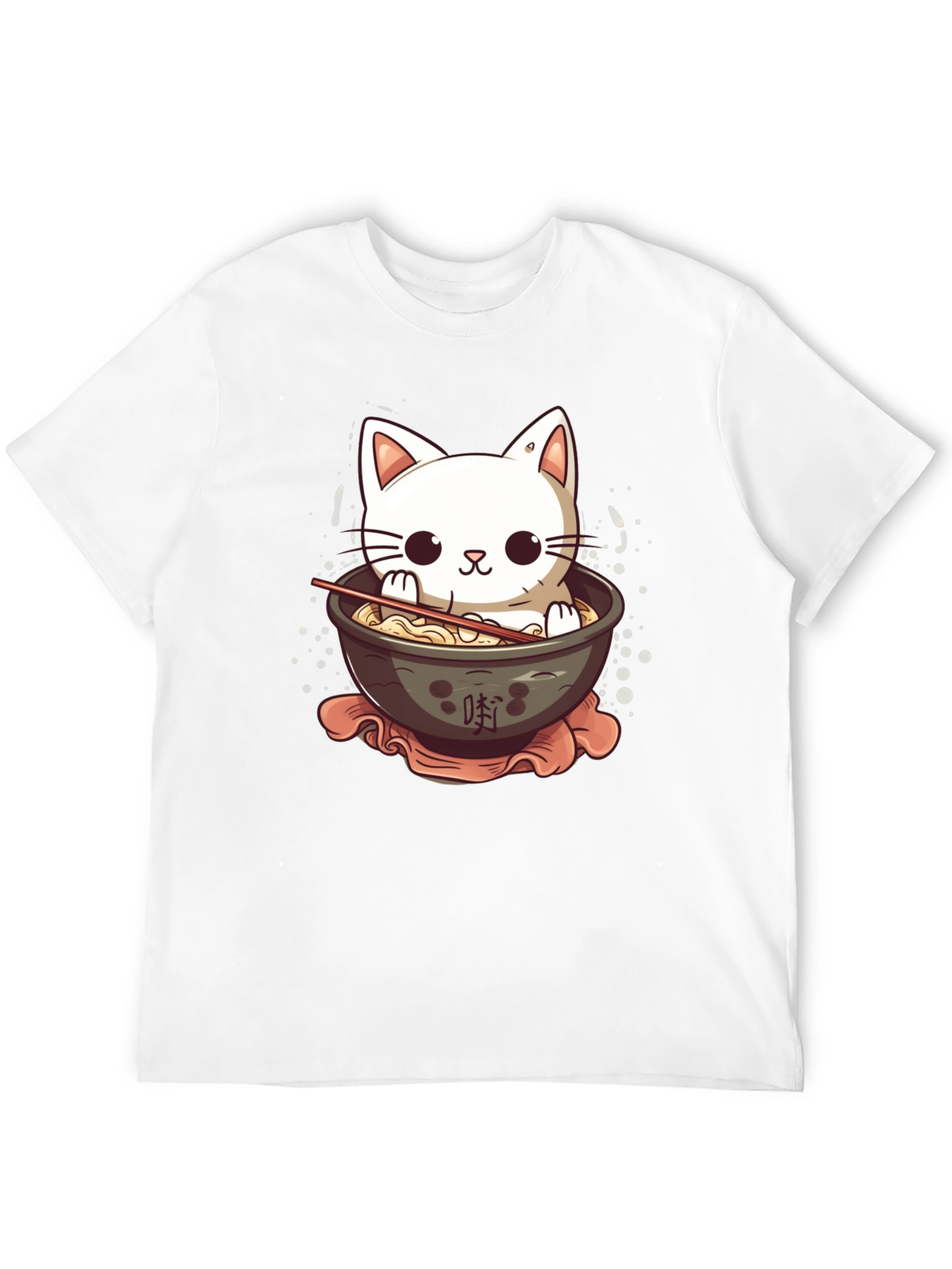 Cute Cat Ramen Bowl Black T-Shirt