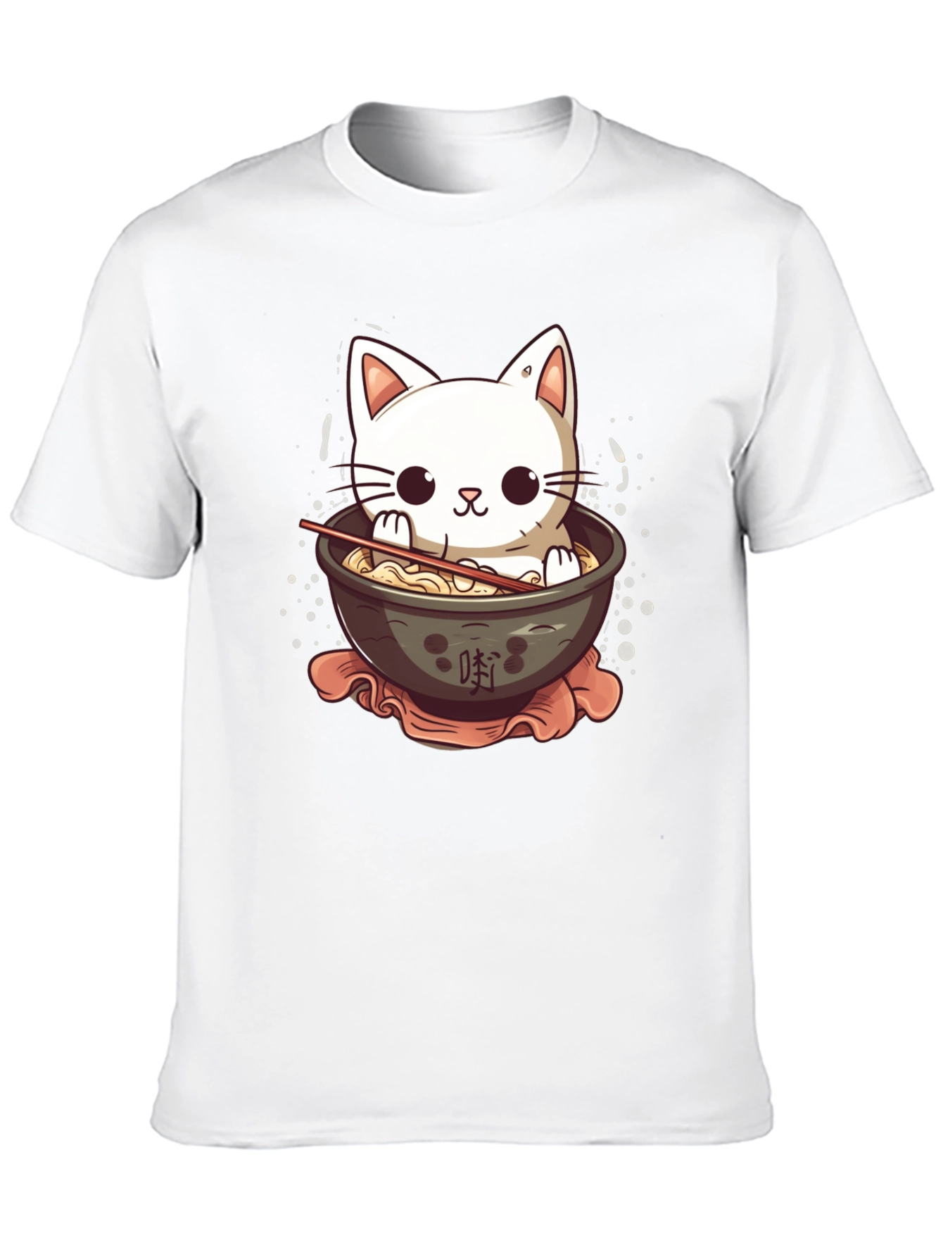 Cute Cat Ramen Bowl Black T-Shirt