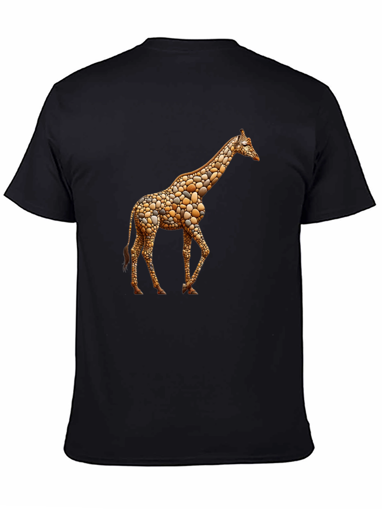 Giraffe Pebble Art Black T-Shirt