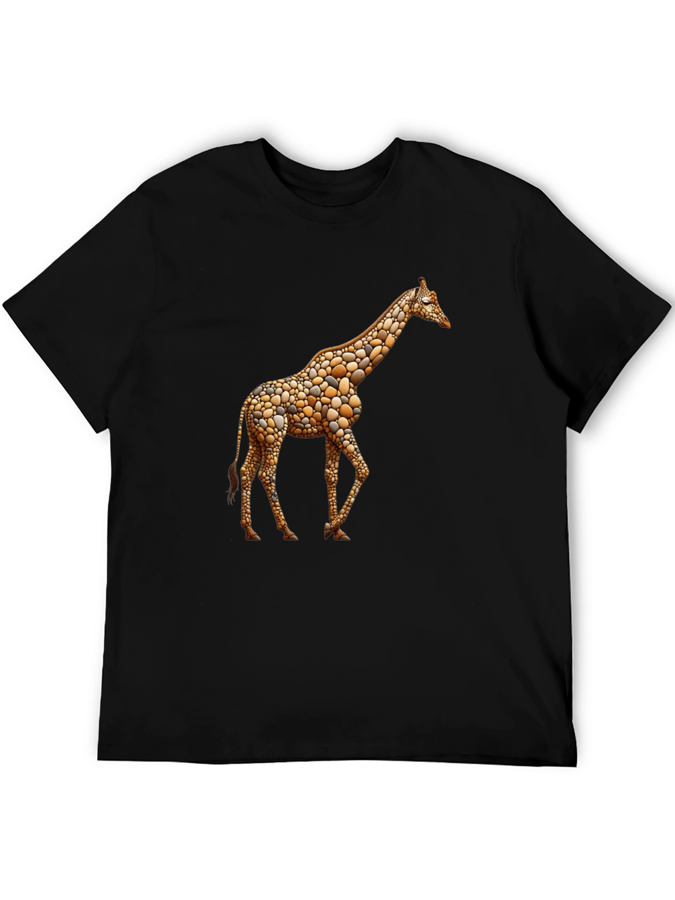 Giraffe Pebble Art Black T-Shirt