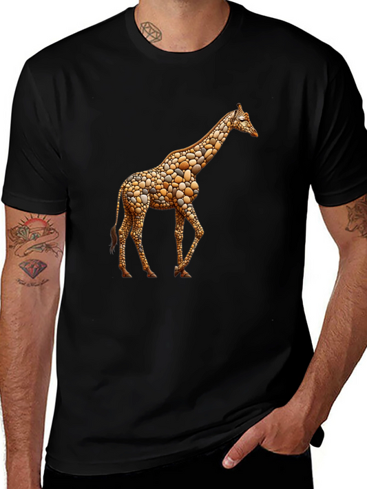 Giraffe Pebble Art Black T-Shirt