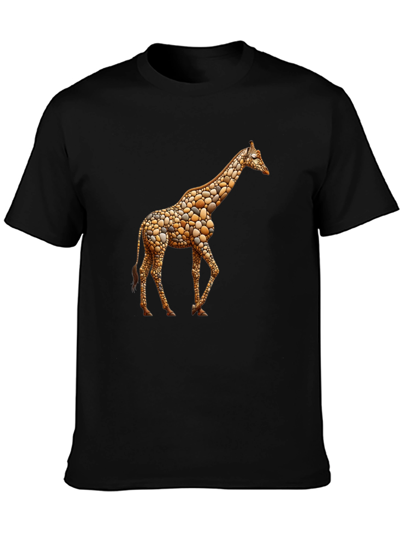 Giraffe Pebble Art Black T-Shirt
