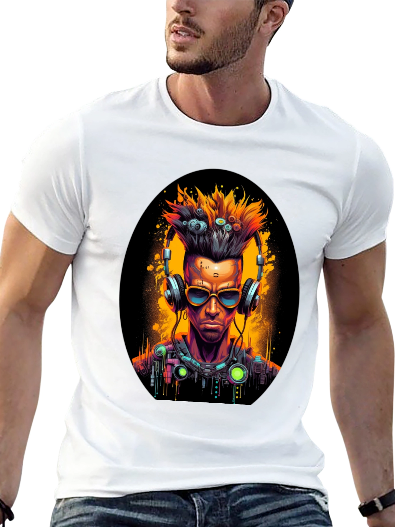 Cyberpunk Gamer T-Shirt: Futuristic Headphone Design