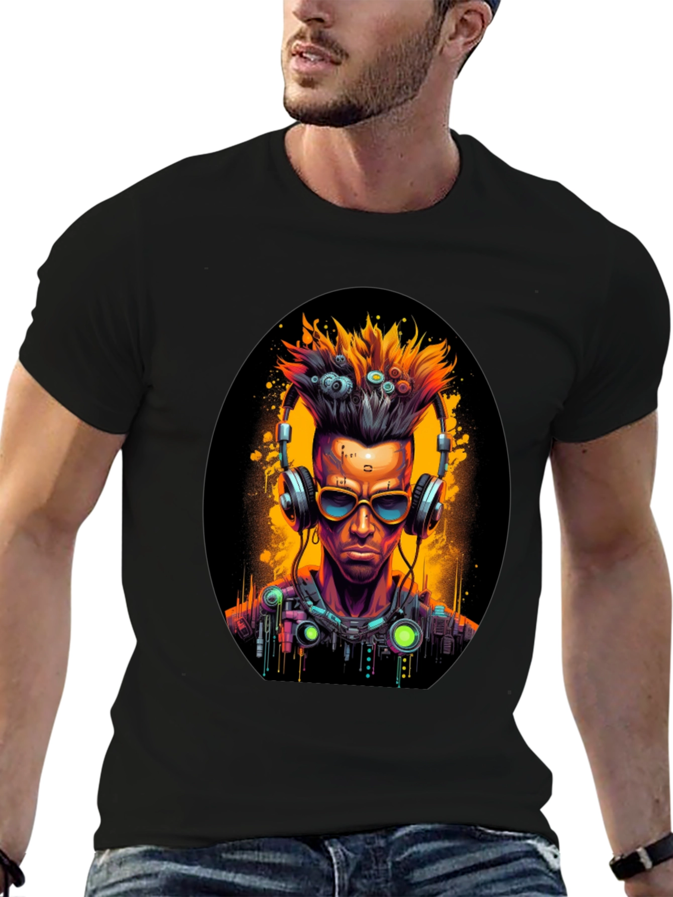 Cyberpunk Gamer T-Shirt: Futuristic Headphone Design