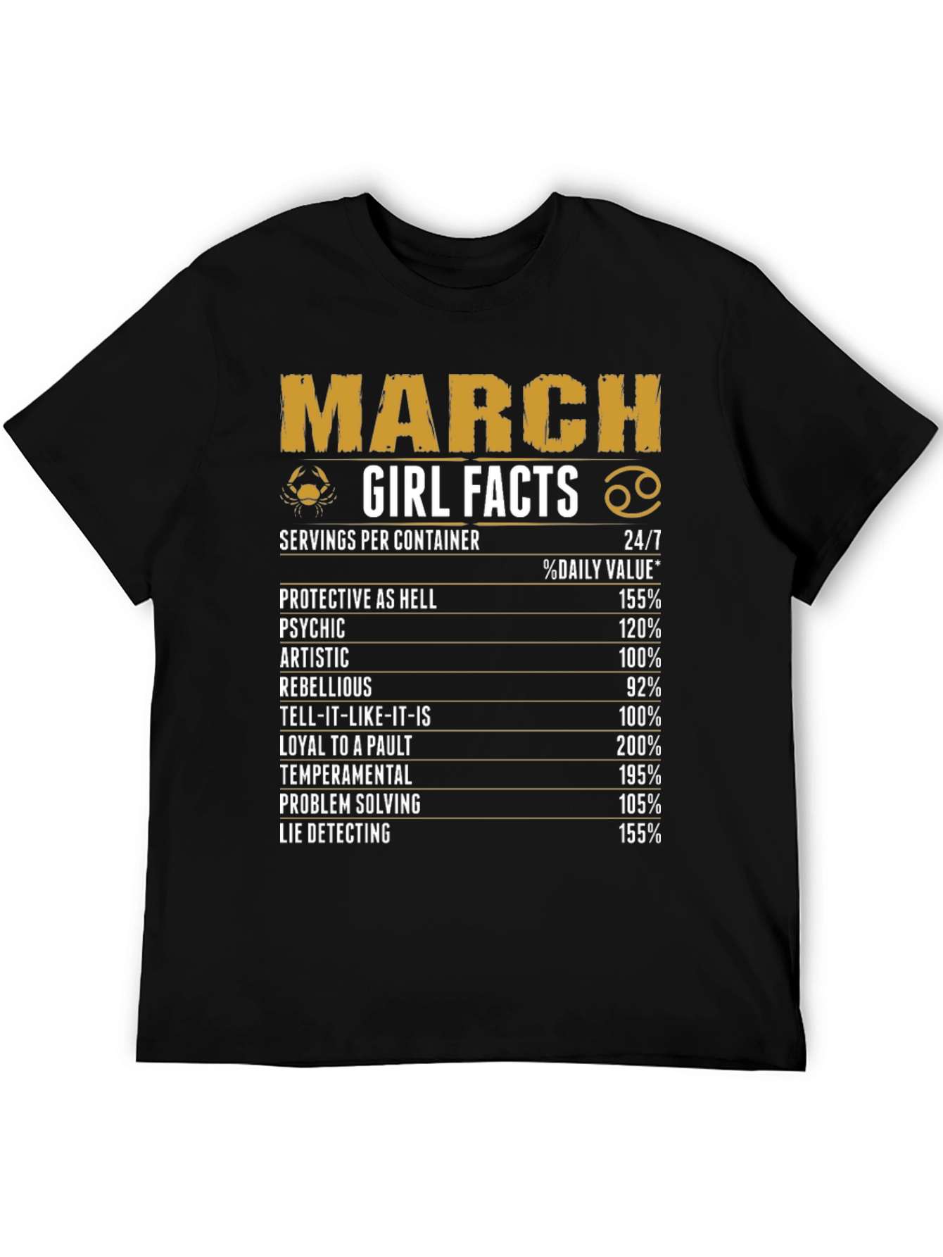 March Girl Facts Black Graphic T-Shirt