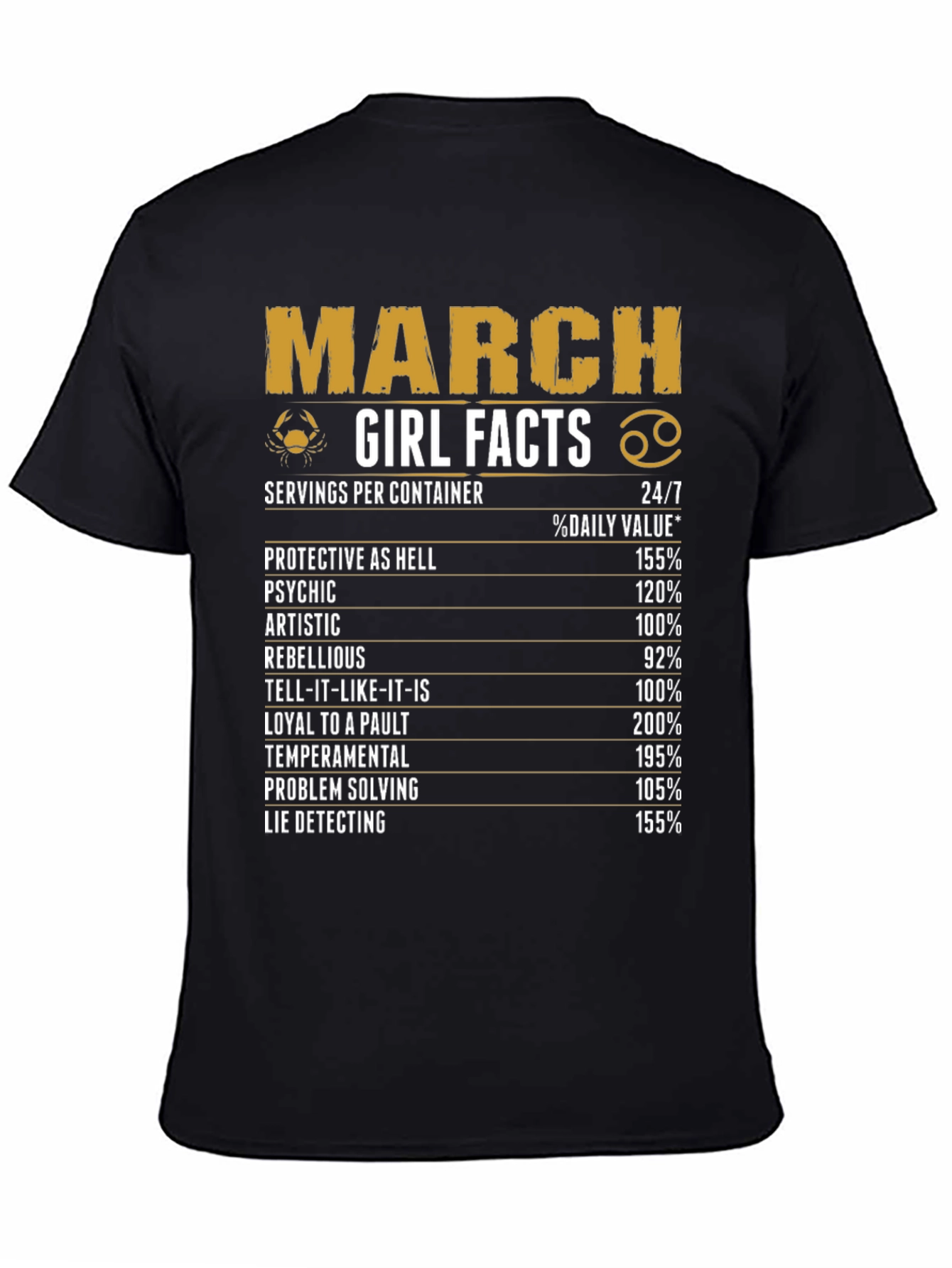 March Girl Facts Black Graphic T-Shirt