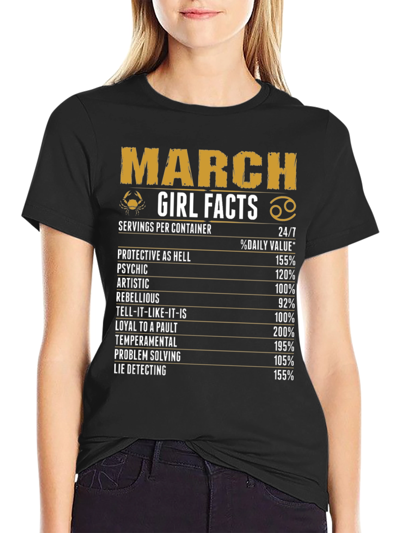 March Girl Facts Black Graphic T-Shirt