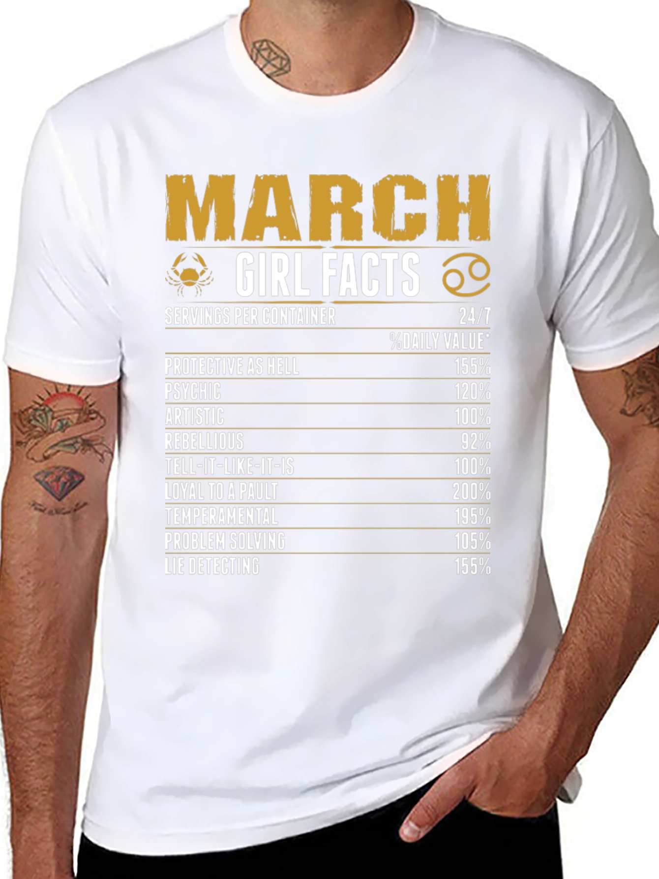 March Girl Facts Black Graphic T-Shirt