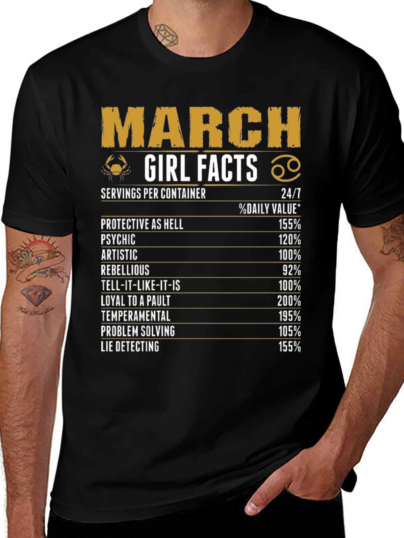 March Girl Facts Black Graphic T-Shirt