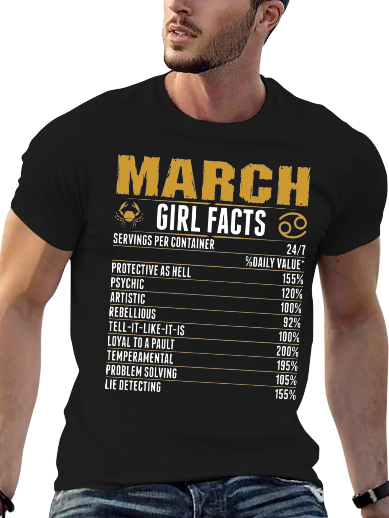 March Girl Facts Black Graphic T-Shirt