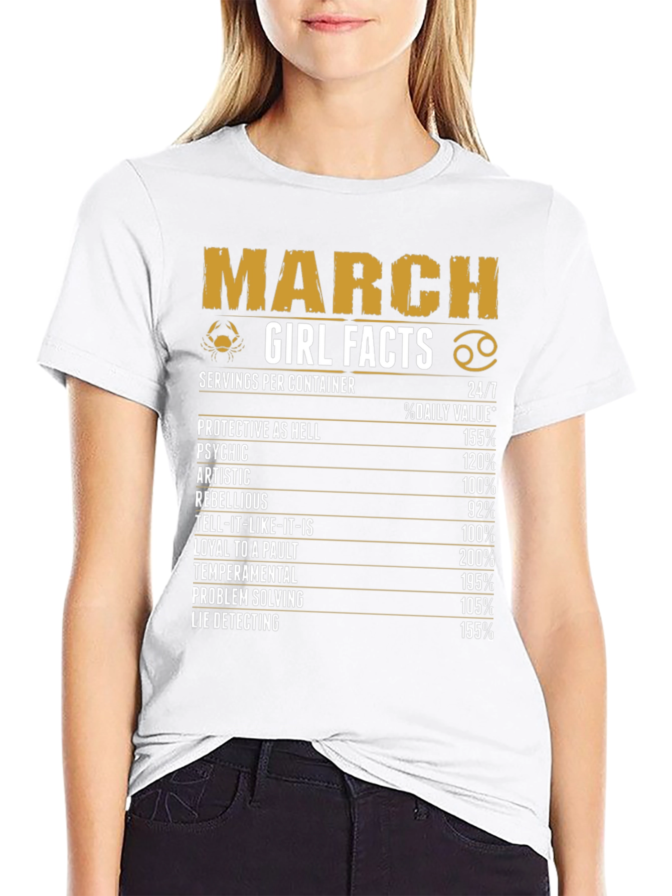 March Girl Facts Black Graphic T-Shirt