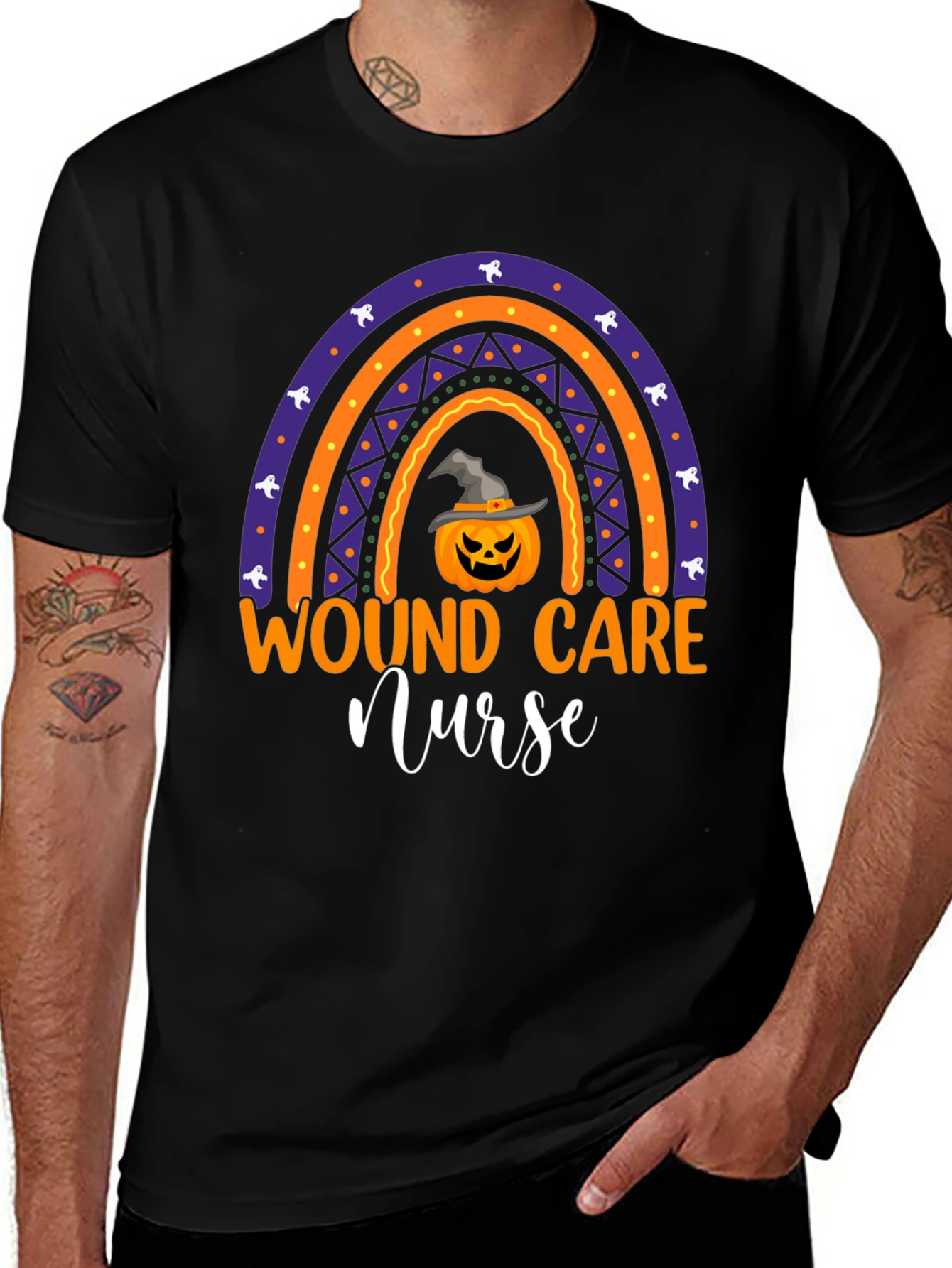 Wound Care Nurse Halloween Rainbow Pumpkin T-Shirt