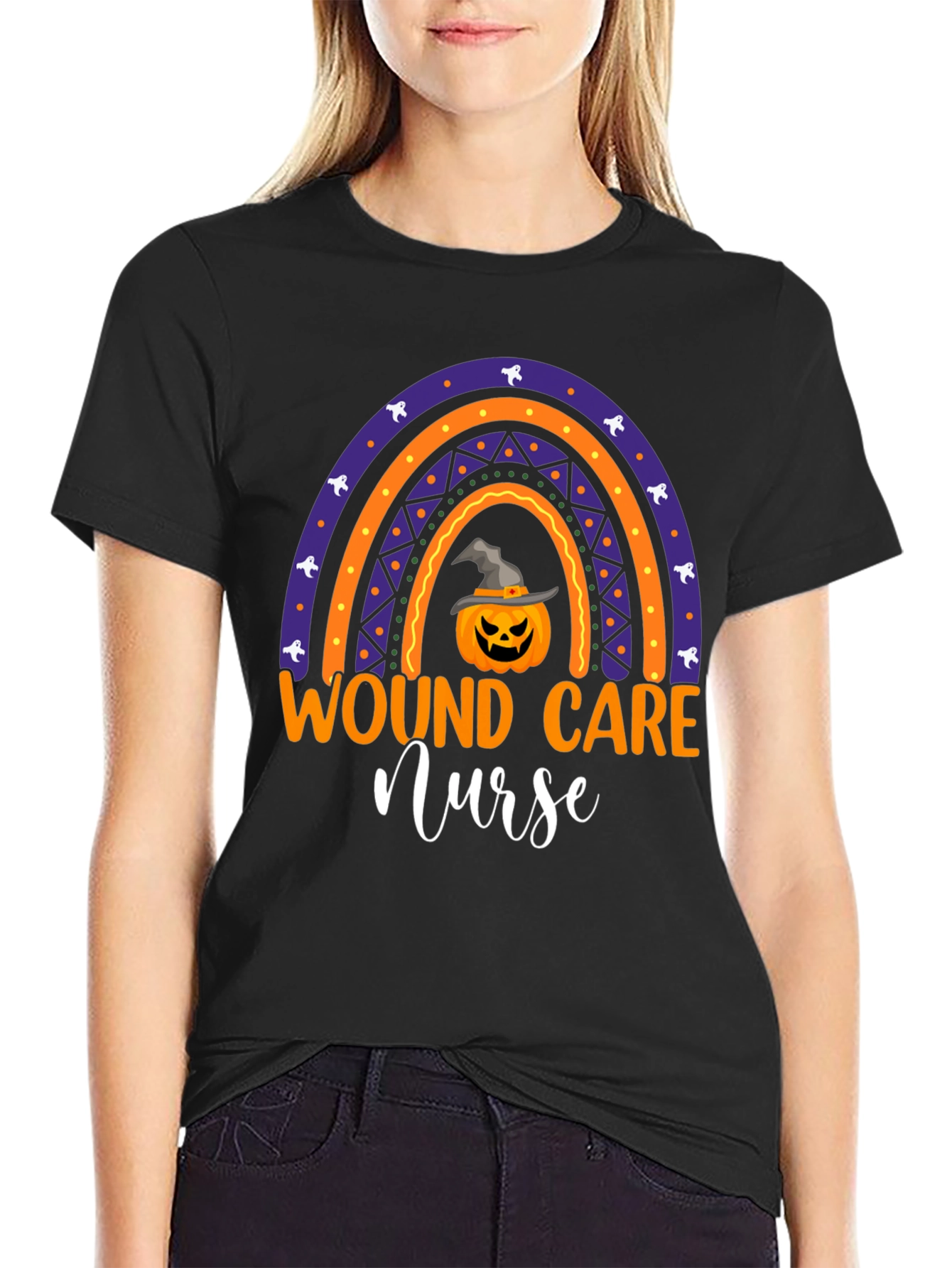 Wound Care Nurse Halloween Rainbow Pumpkin T-Shirt