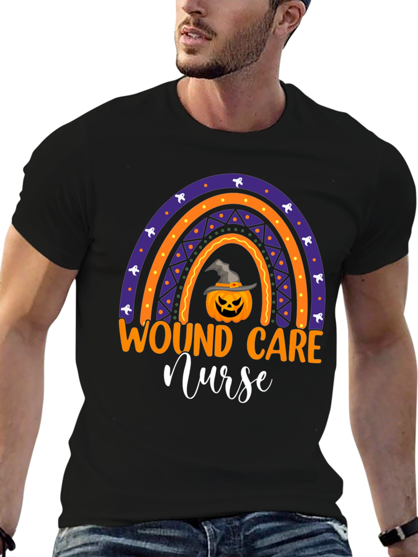 Wound Care Nurse Halloween Rainbow Pumpkin T-Shirt