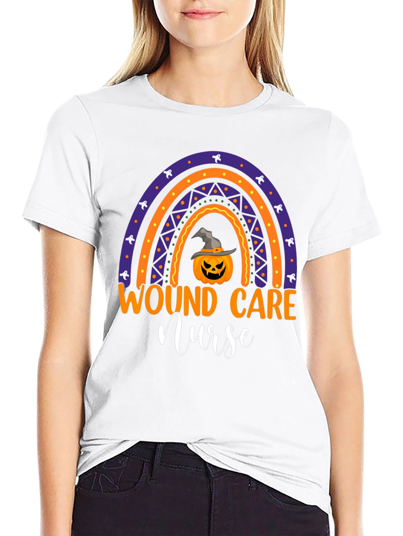 Wound Care Nurse Halloween Rainbow Pumpkin T-Shirt