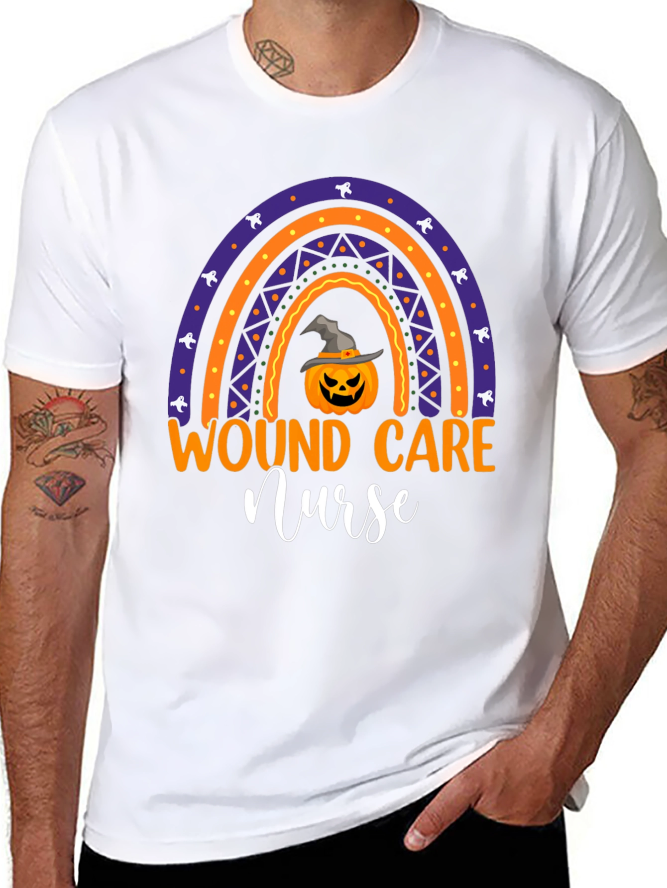 Wound Care Nurse Halloween Rainbow Pumpkin T-Shirt