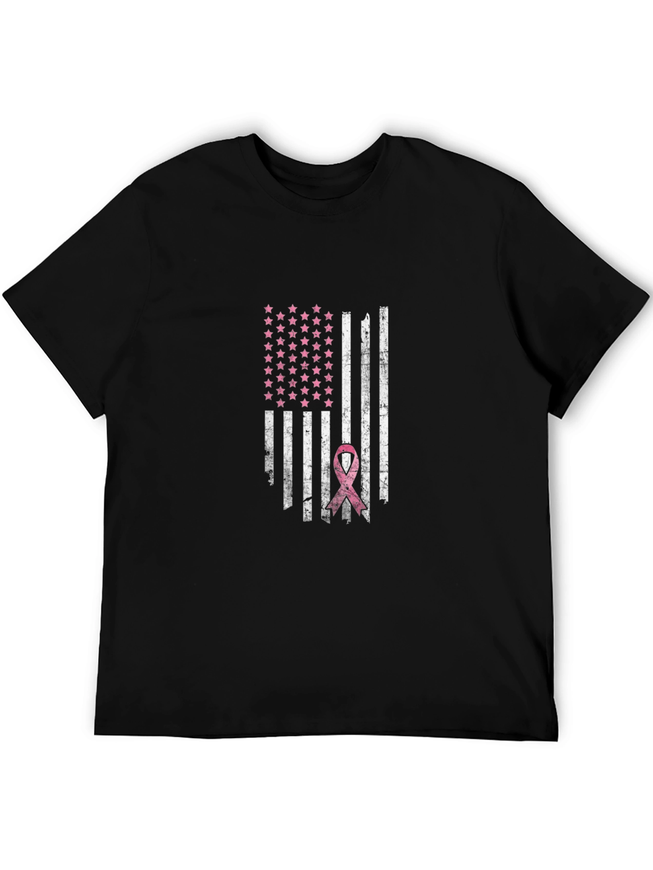 Distressed American Flag Breast Cancer Awareness T-Shirt