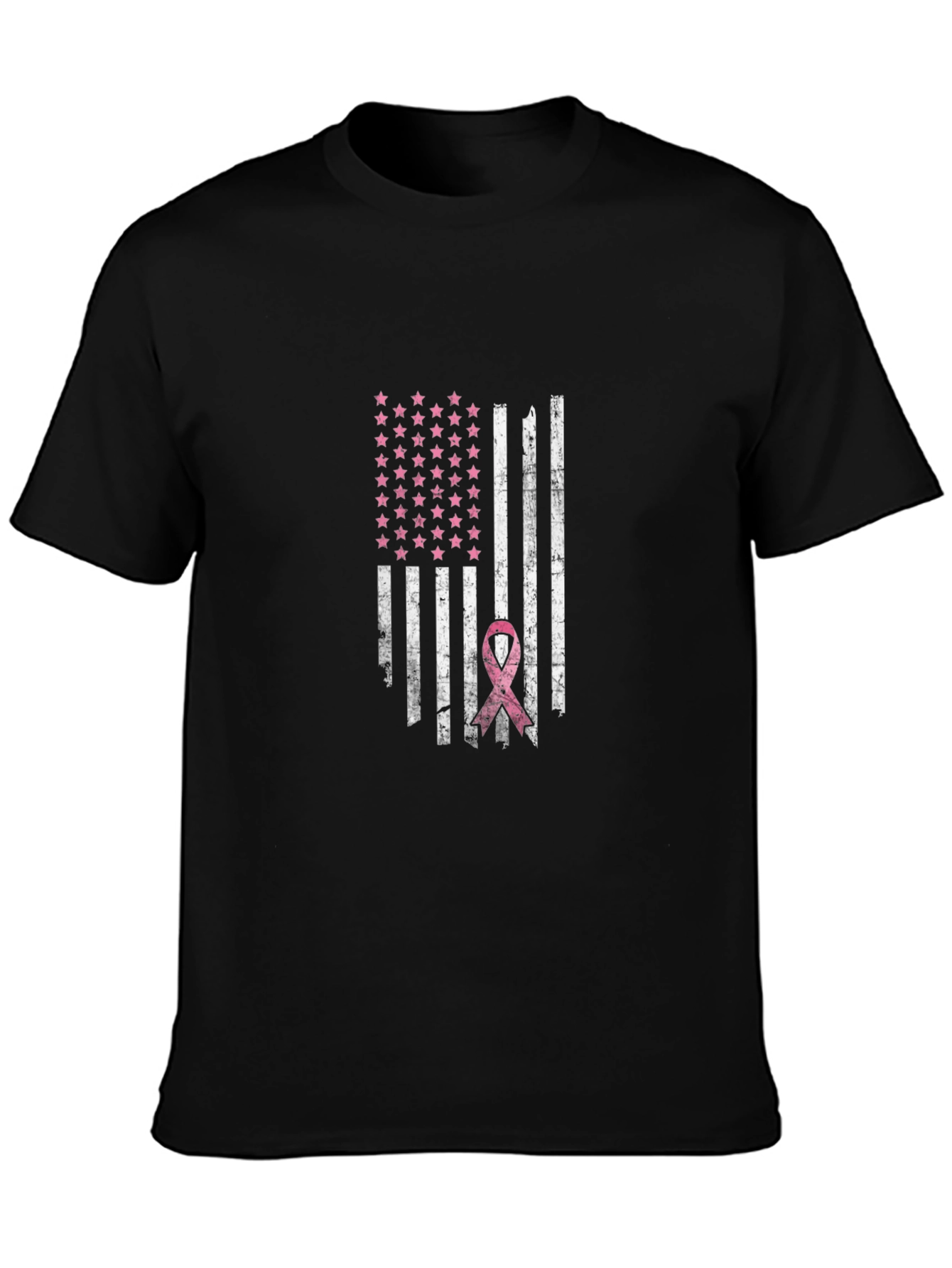 Distressed American Flag Breast Cancer Awareness T-Shirt